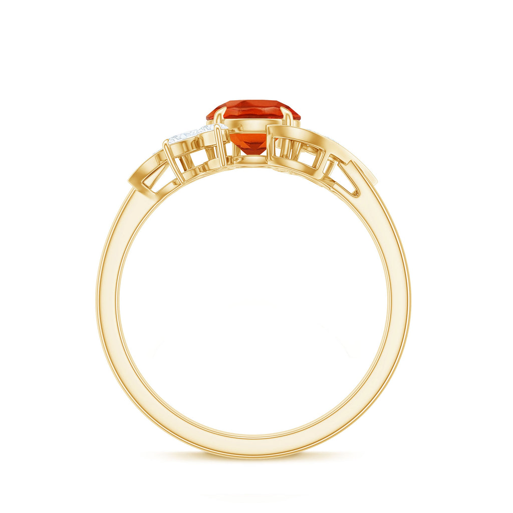 0.7 Carat Fire Opal Flower Engagement Ring with Diamond