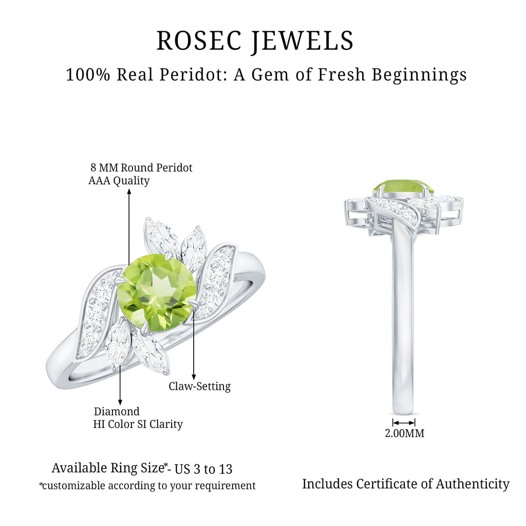 Nature Inspired 2 Carat Peridot Engagement Ring with Diamond