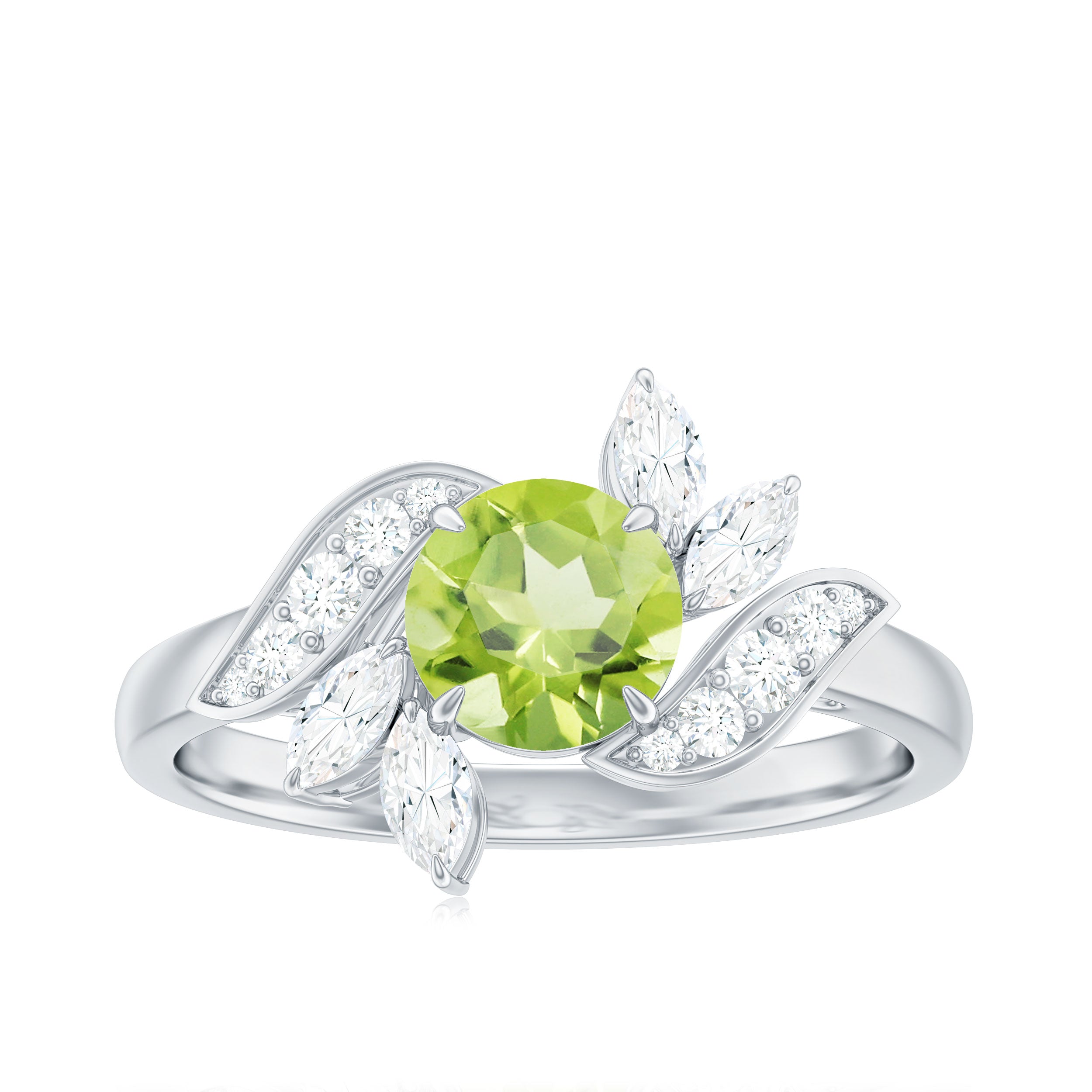 Nature Inspired 2 Carat Peridot Engagement Ring with Diamond