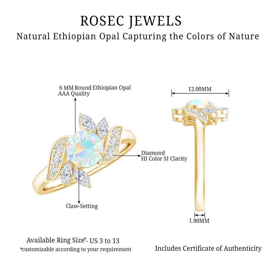 Nature Inspired Ethiopian Opal and Diamond Engagement Ring