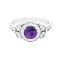 Vintage Looking Amethyst and Diamond Halo Engagement Ring