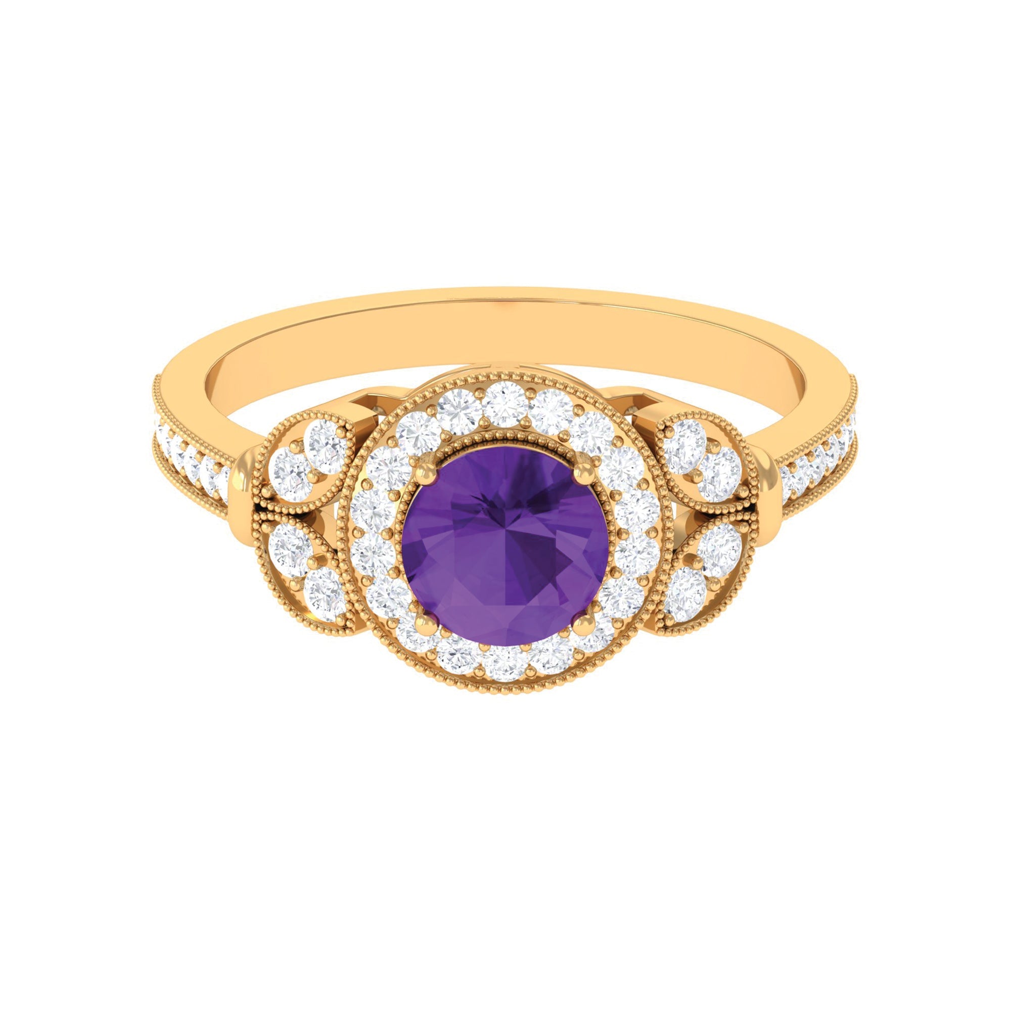 Vintage Looking Amethyst and Diamond Halo Engagement Ring | Rings | Wiccan Center