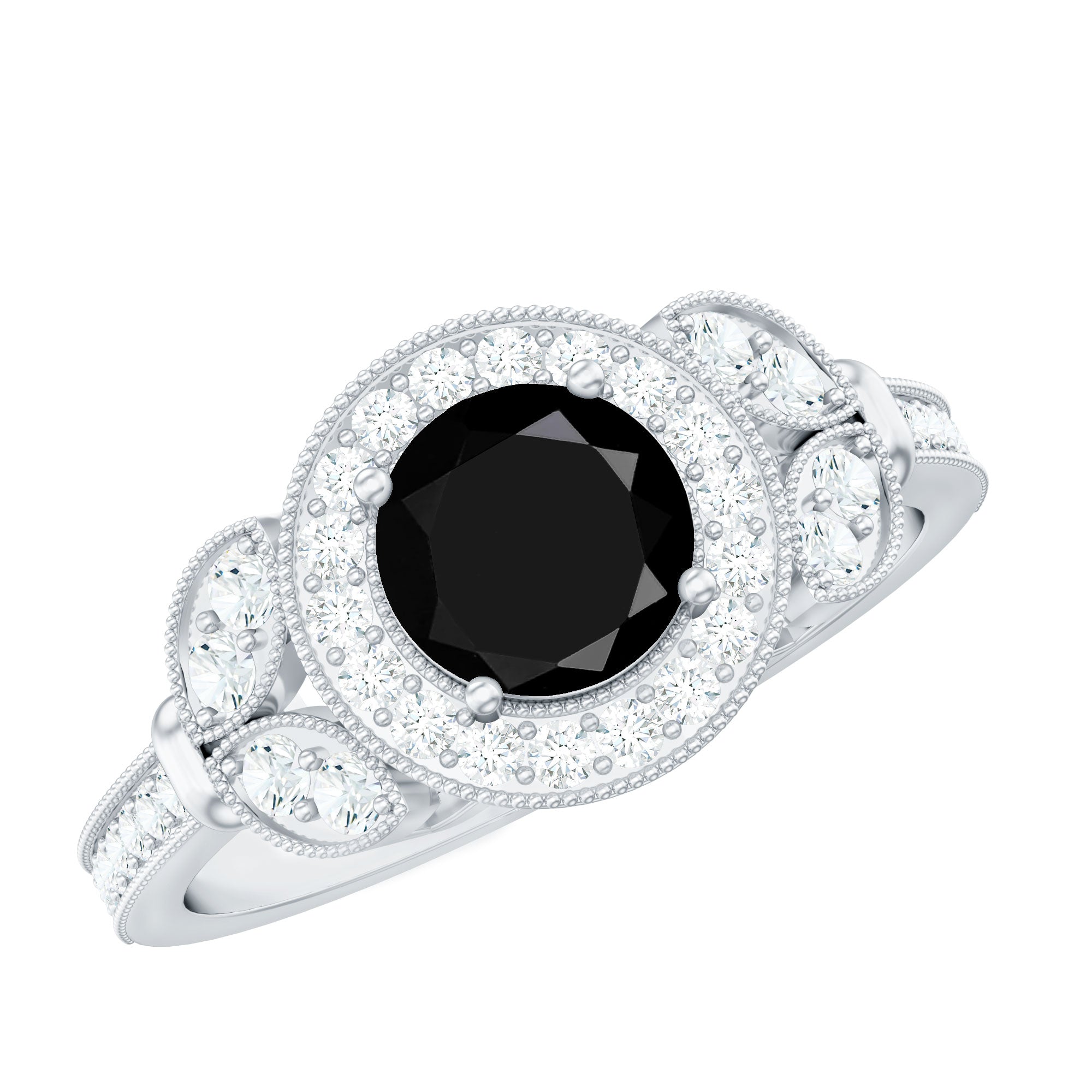 Vintage Looking 1.3 Carat Lab Grown Black Diamond Engagement Ring with White Diamond