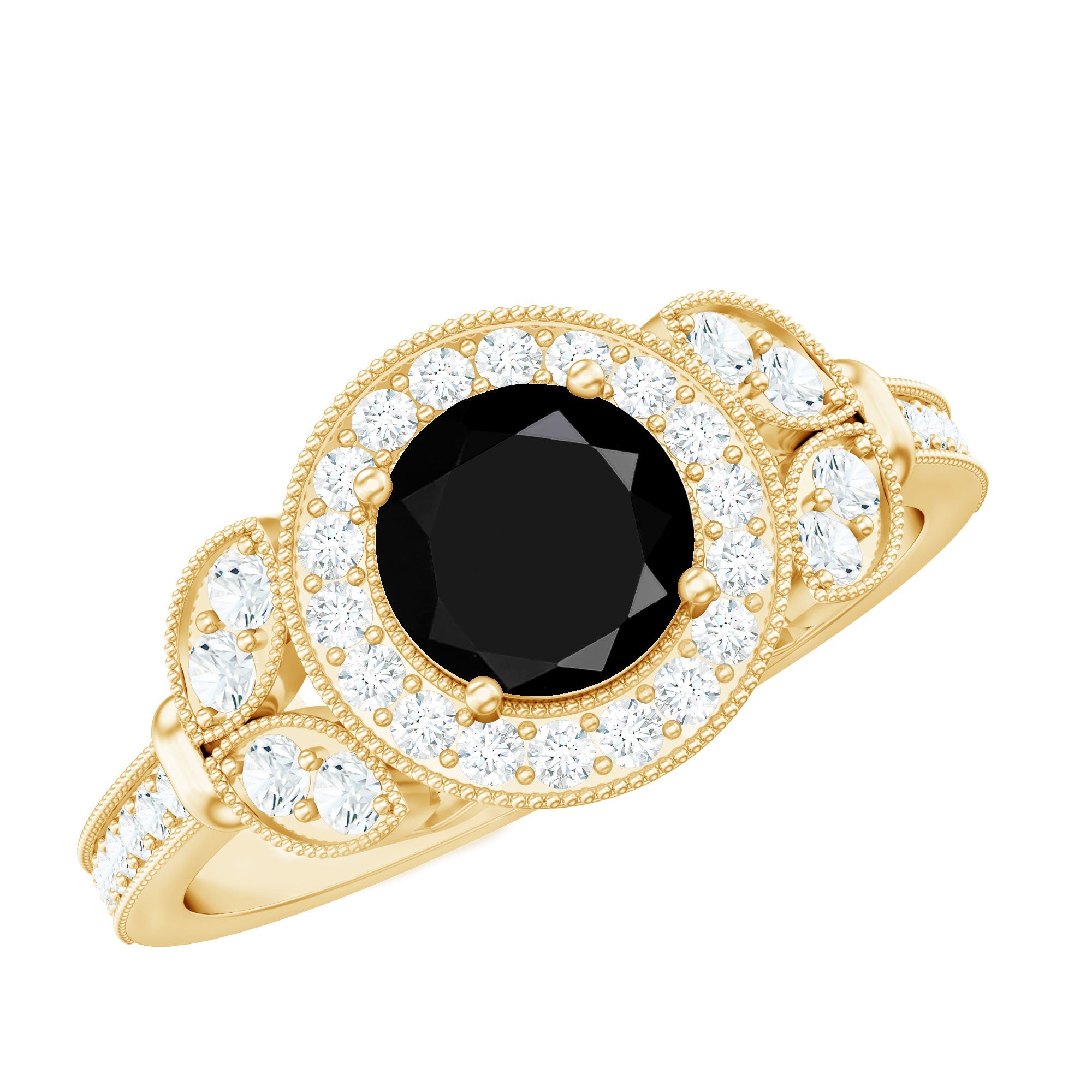 Vintage Looking 1.3 Carat Lab Grown Black Diamond Engagement Ring with White Diamond | Rings | Wiccan Center