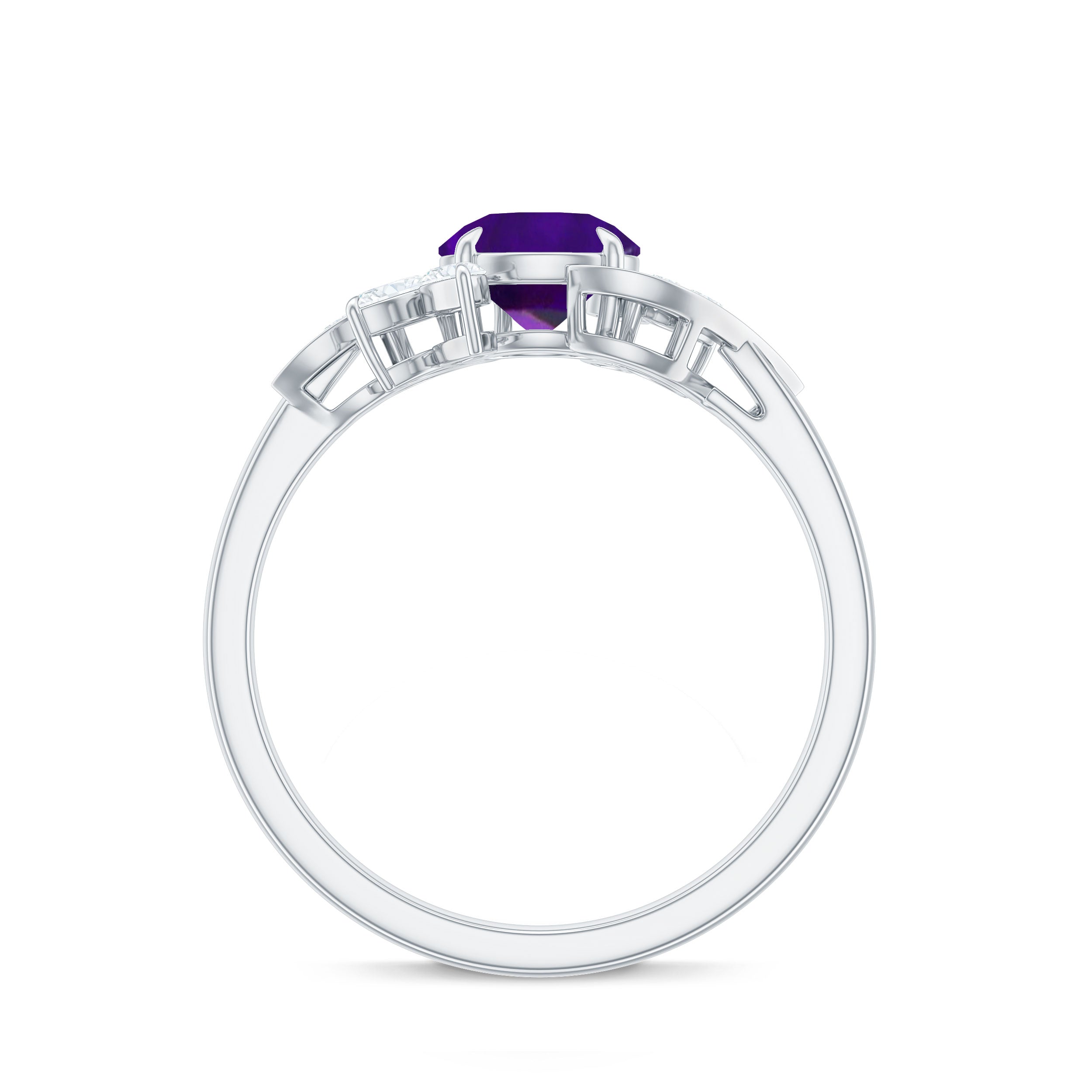 1.2 Carat Nature Inspired Amethyst Engagement Ring with Diamond