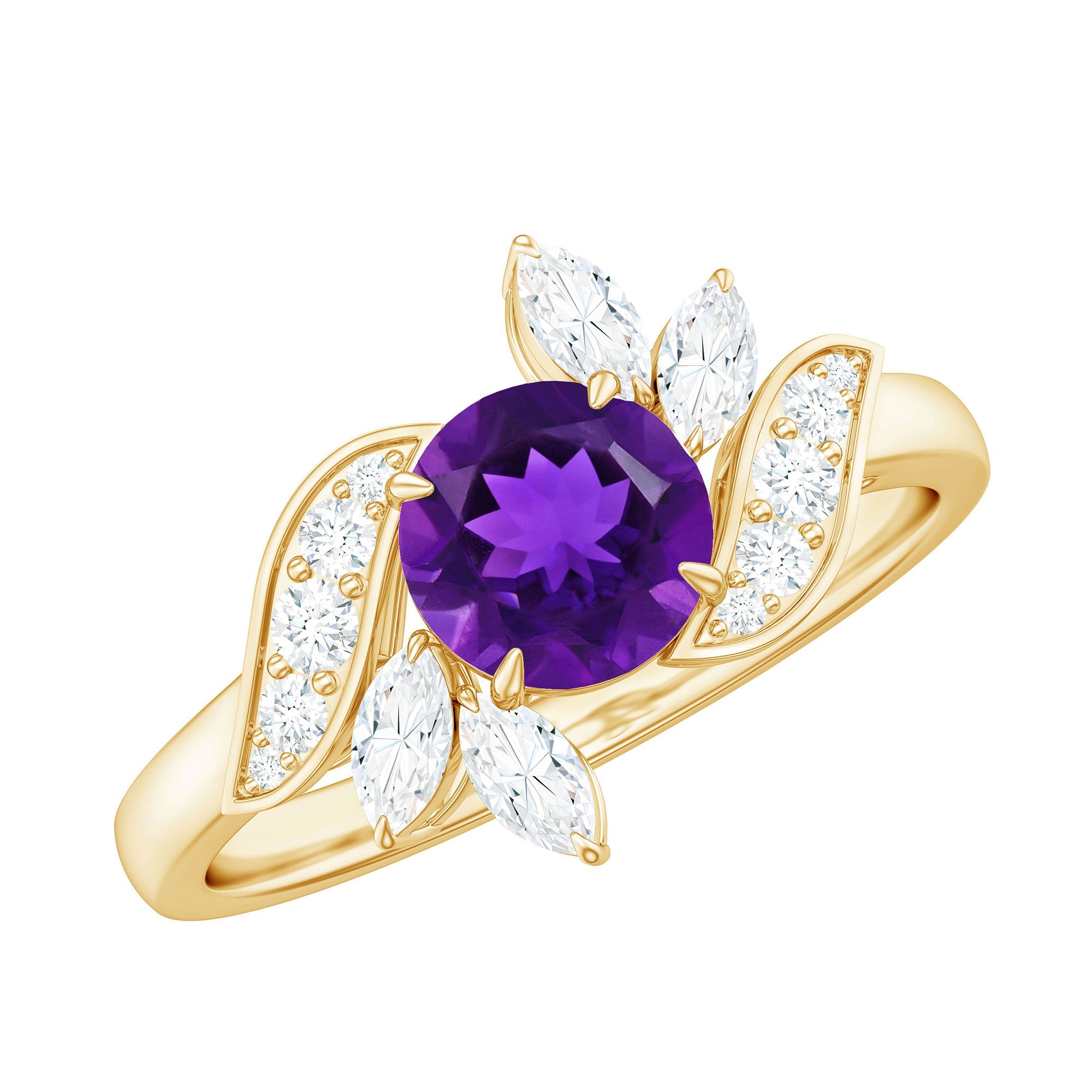 1.2 Carat Nature Inspired Amethyst Engagement Ring with Diamond | Rings | Wiccan Center