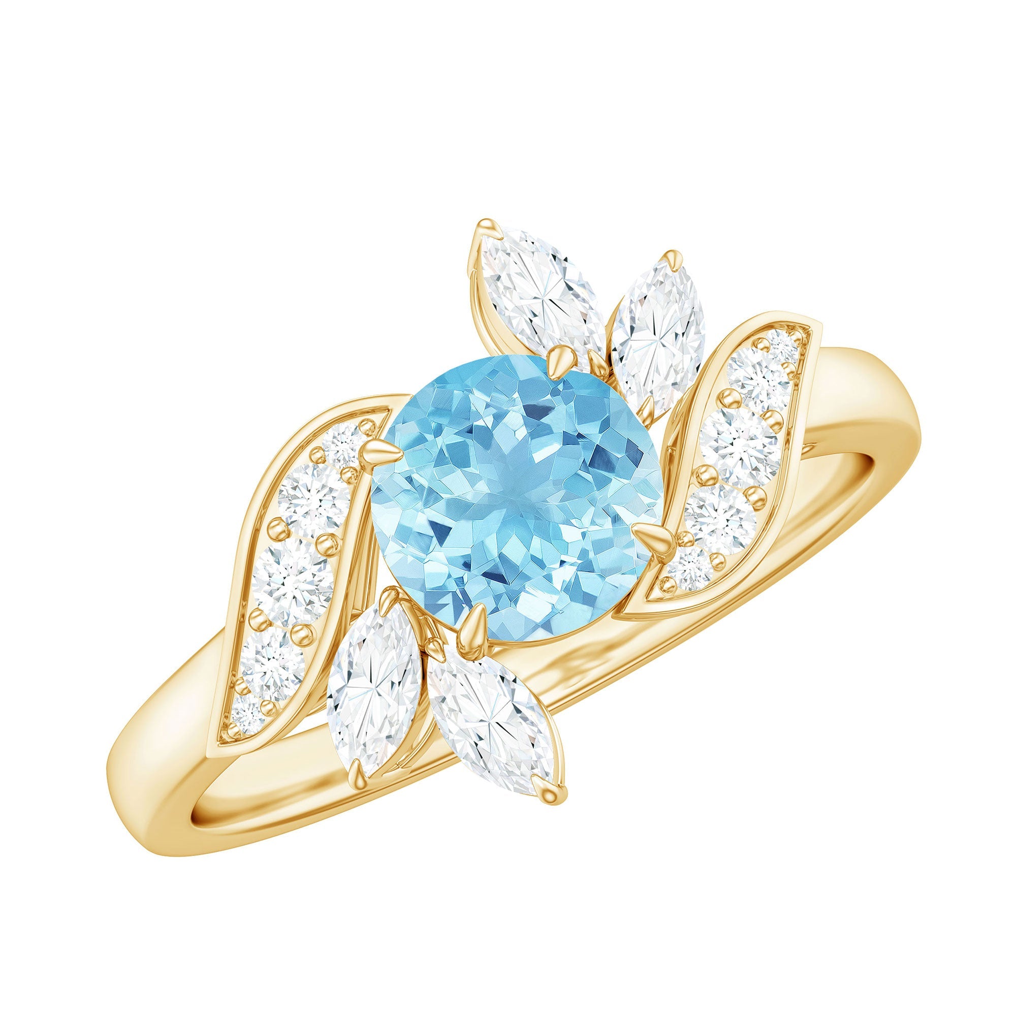 Genuine 0.8 Carat Aquamarine and Diamond Flower Engagement Ring | Rings | Wiccan Center