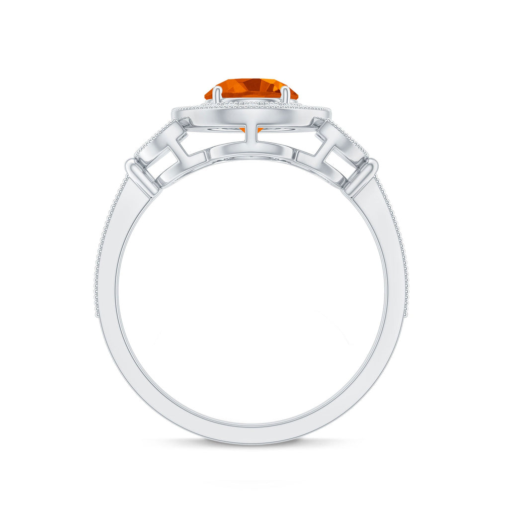 Vintage Inspired Fire Opal Engagement Ring with Diamonds