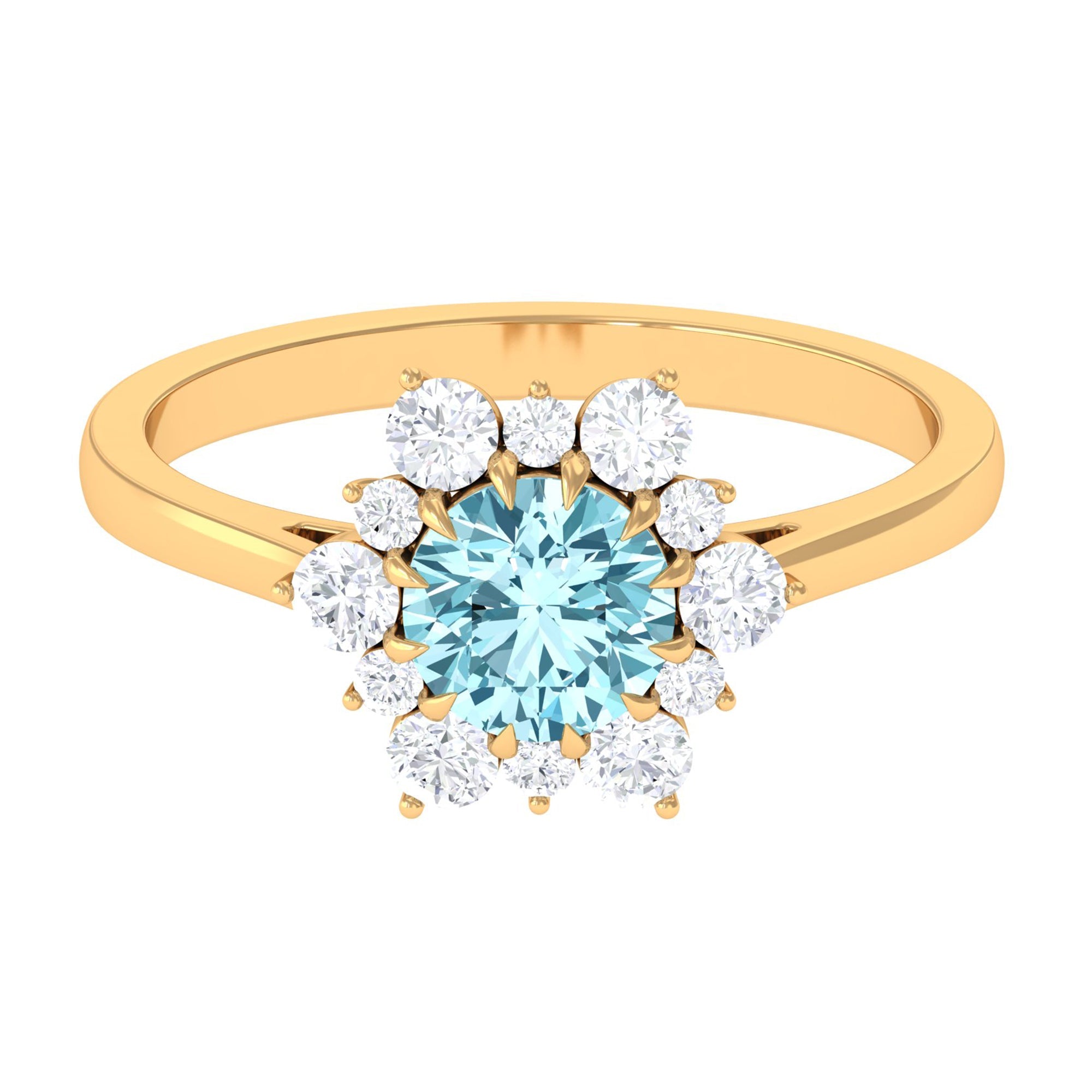 Natural 0.8 CT Aquamarine Statement Engagement Ring with Diamond Halo | Rings | Wiccan Center