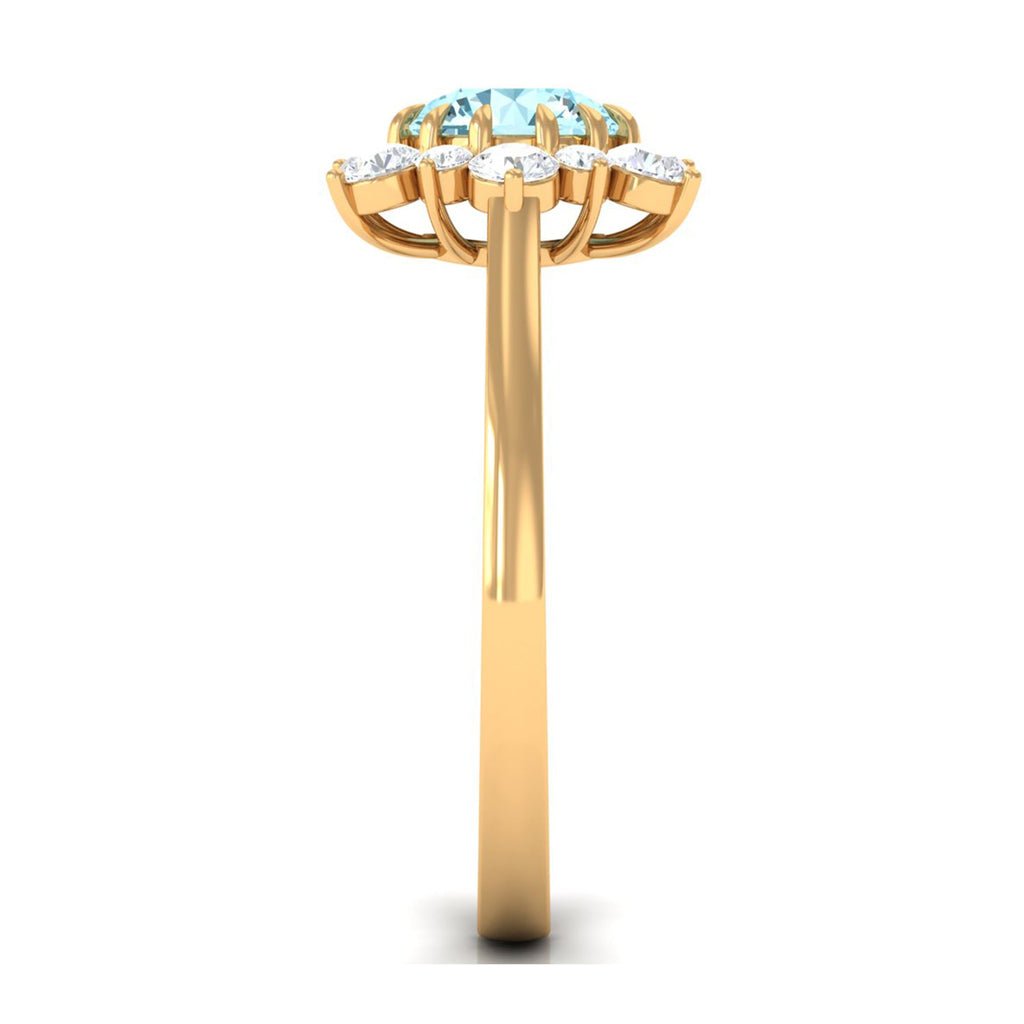 Natural 0.8 CT Aquamarine Statement Engagement Ring with Diamond Halo