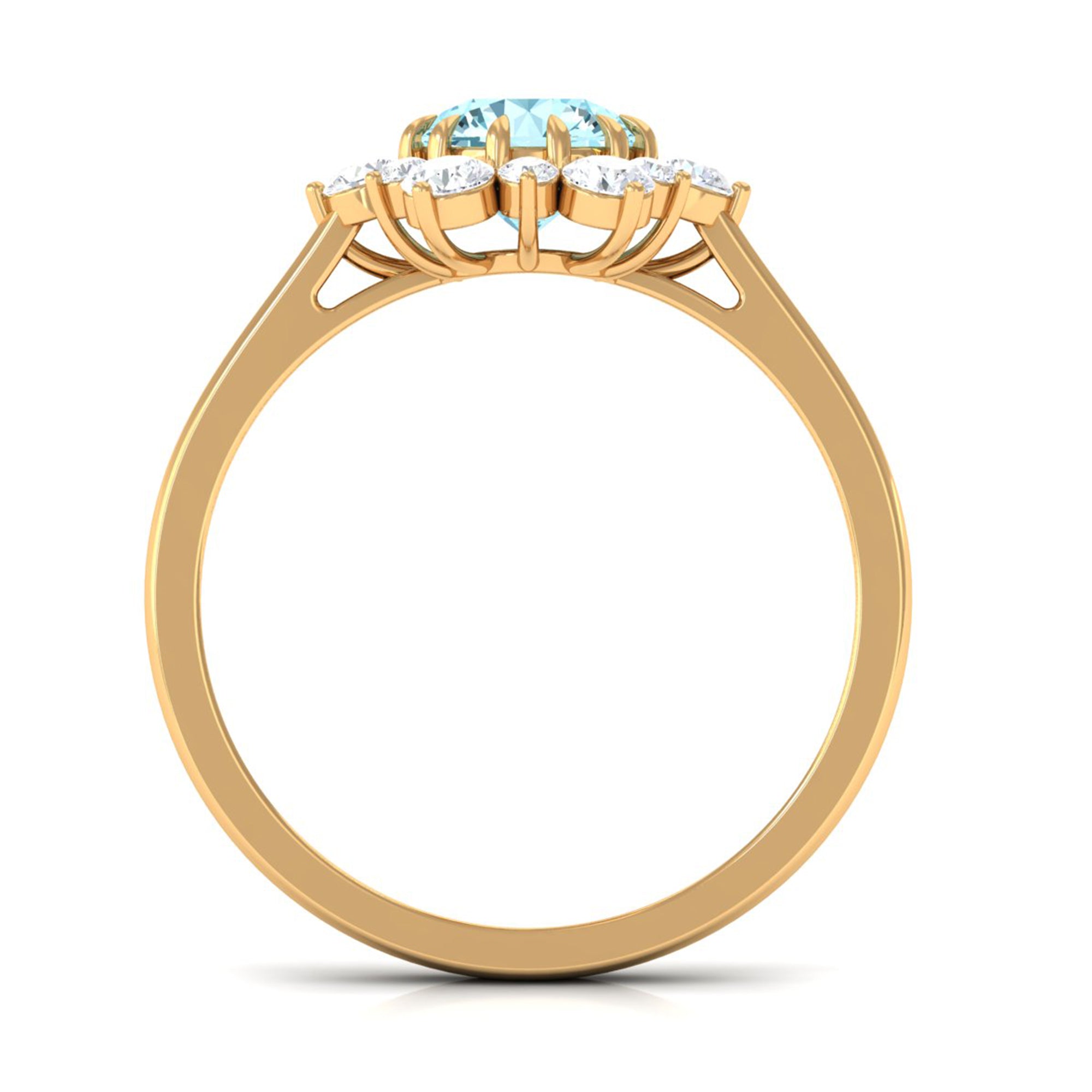 Natural 0.8 CT Aquamarine Statement Engagement Ring with Diamond Halo