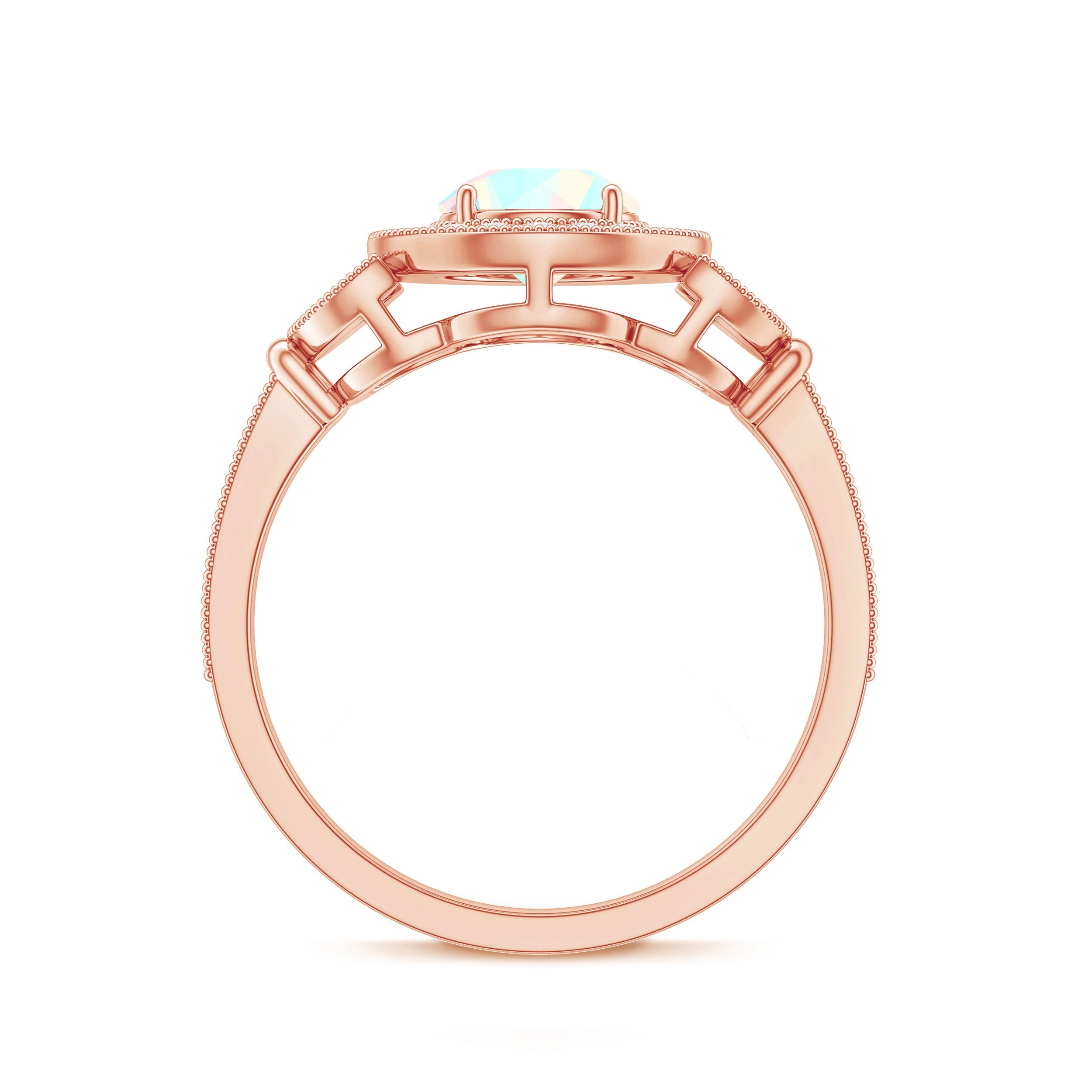 Vintage Inspired Ethiopian Rainbow Opal Engagement Ring with Diamond Halo
