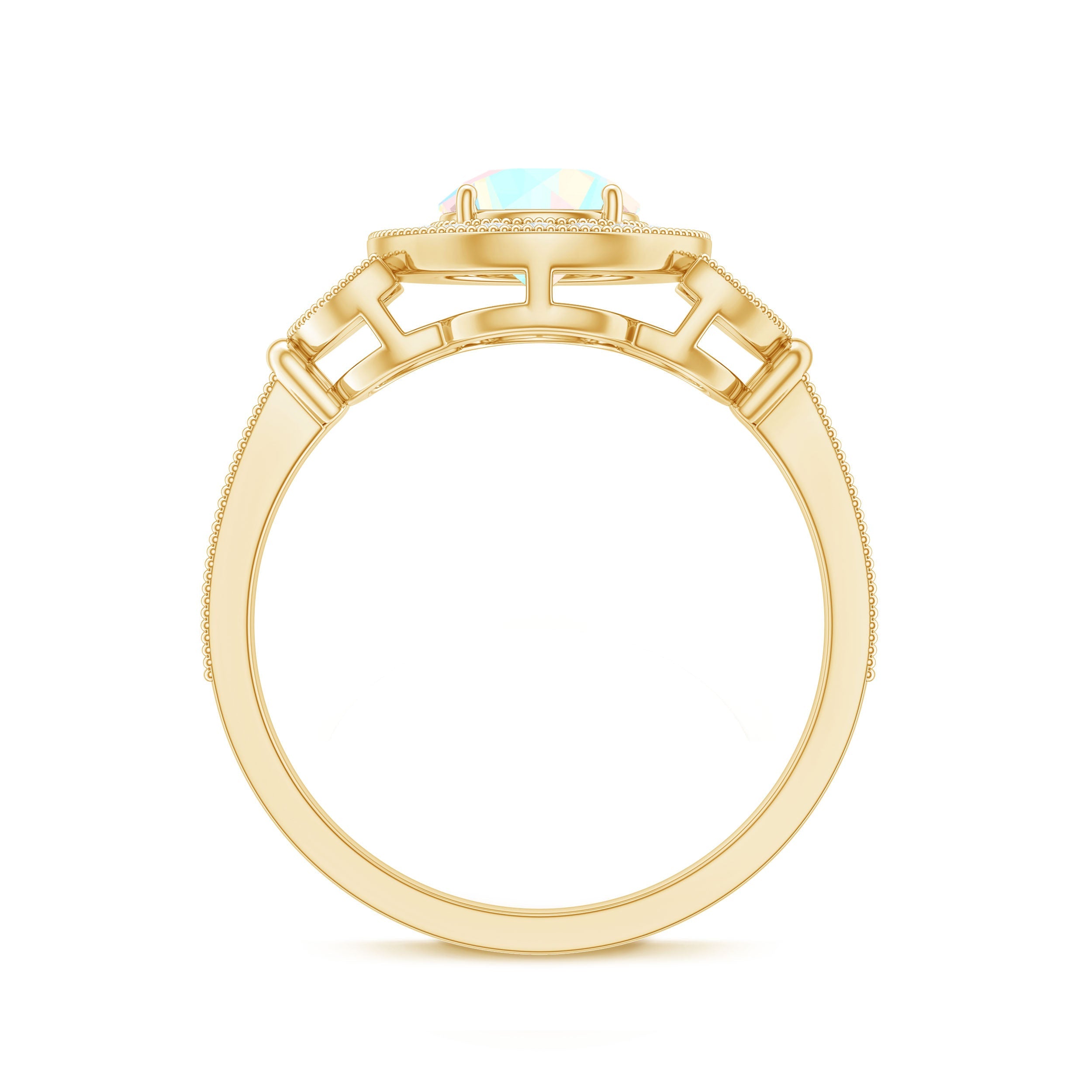 Vintage Inspired Ethiopian Rainbow Opal Engagement Ring with Diamond Halo