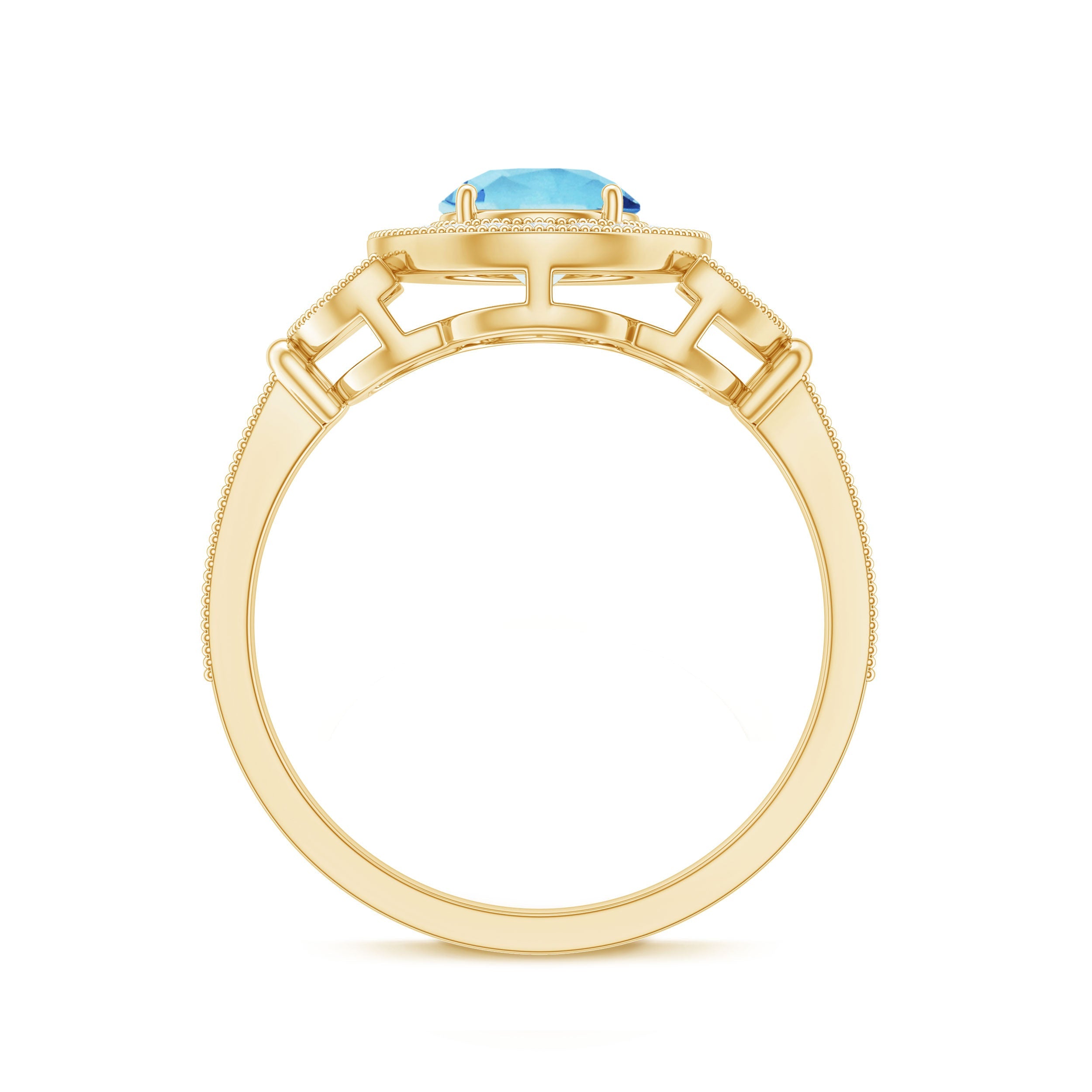 Vintage Inspired Real Aquamarine Engagement Ring with Diamond Halo