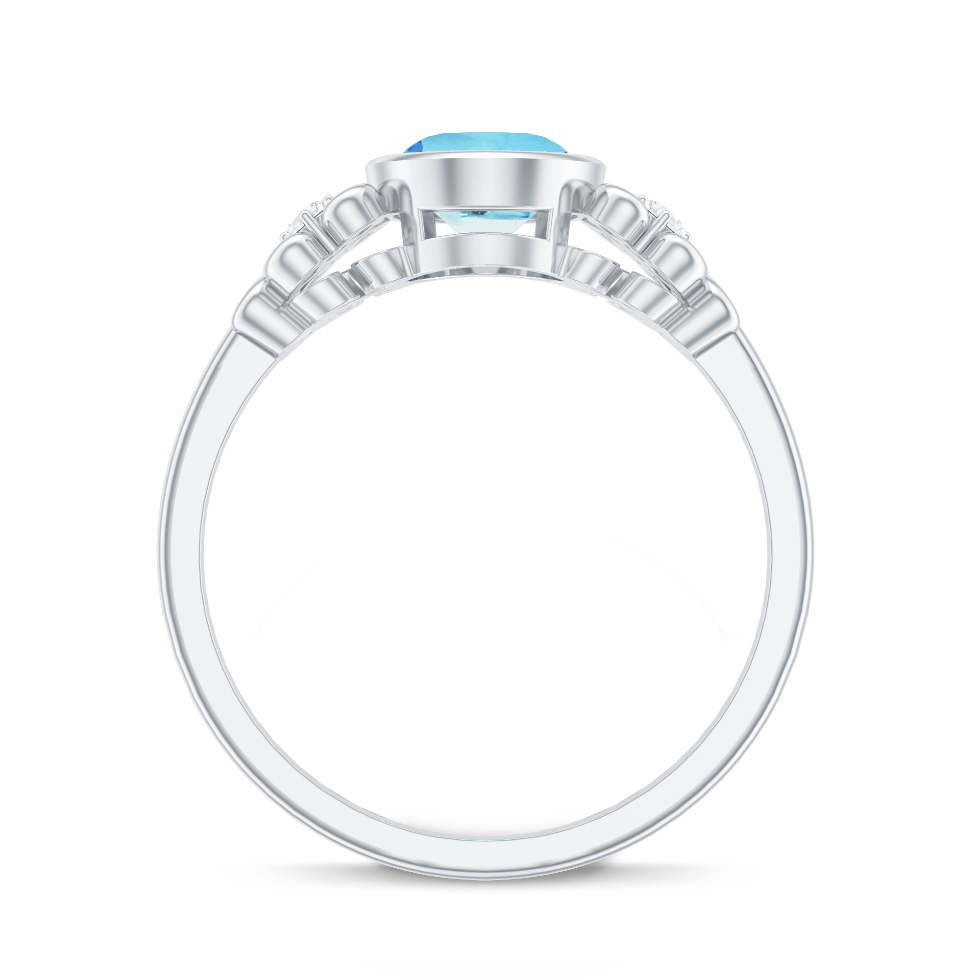 Natural 1 Carat Oval Aquamarine Statement Engagement Ring with Diamond
