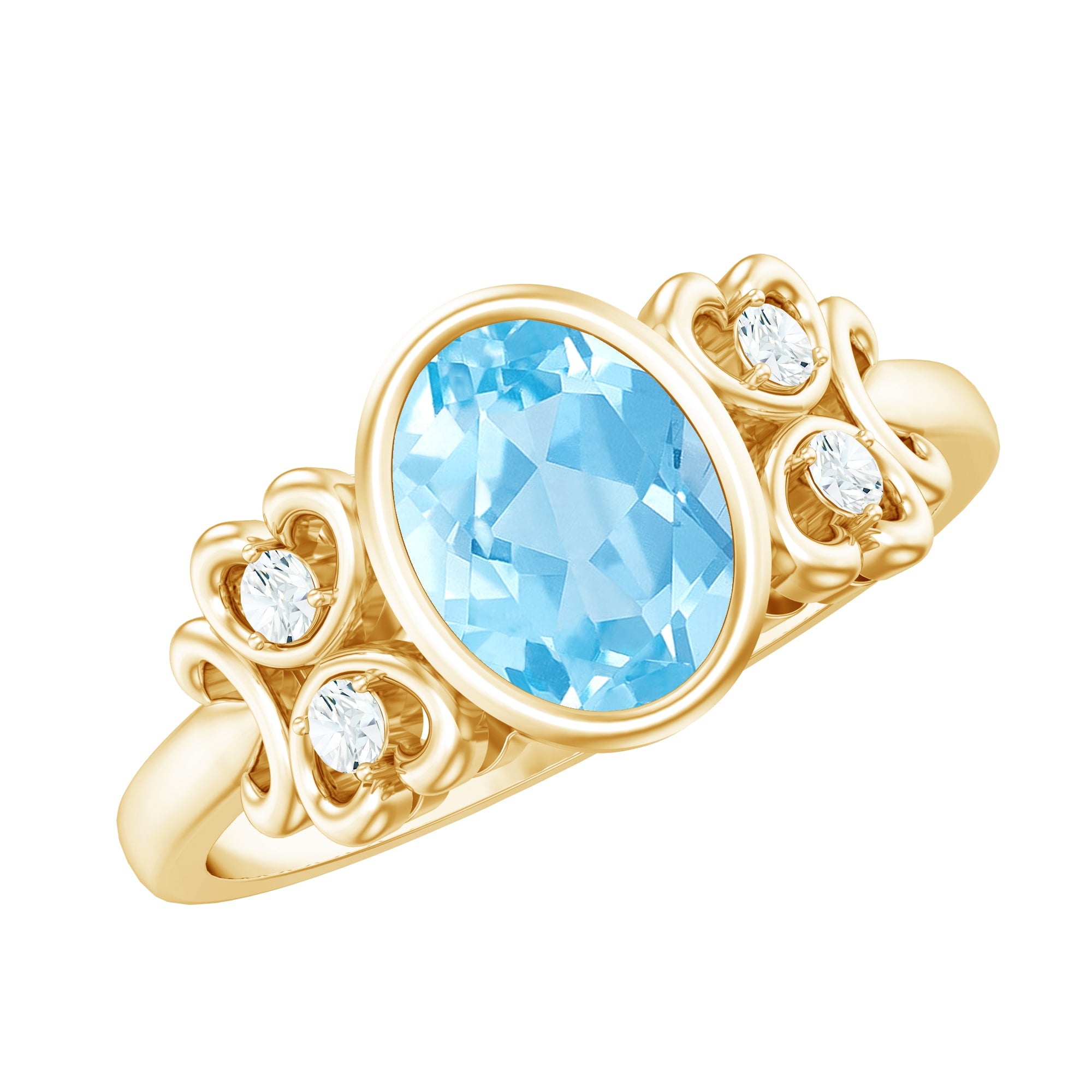 Natural 1 Carat Oval Aquamarine Statement Engagement Ring with Diamond | Rings | Wiccan Center