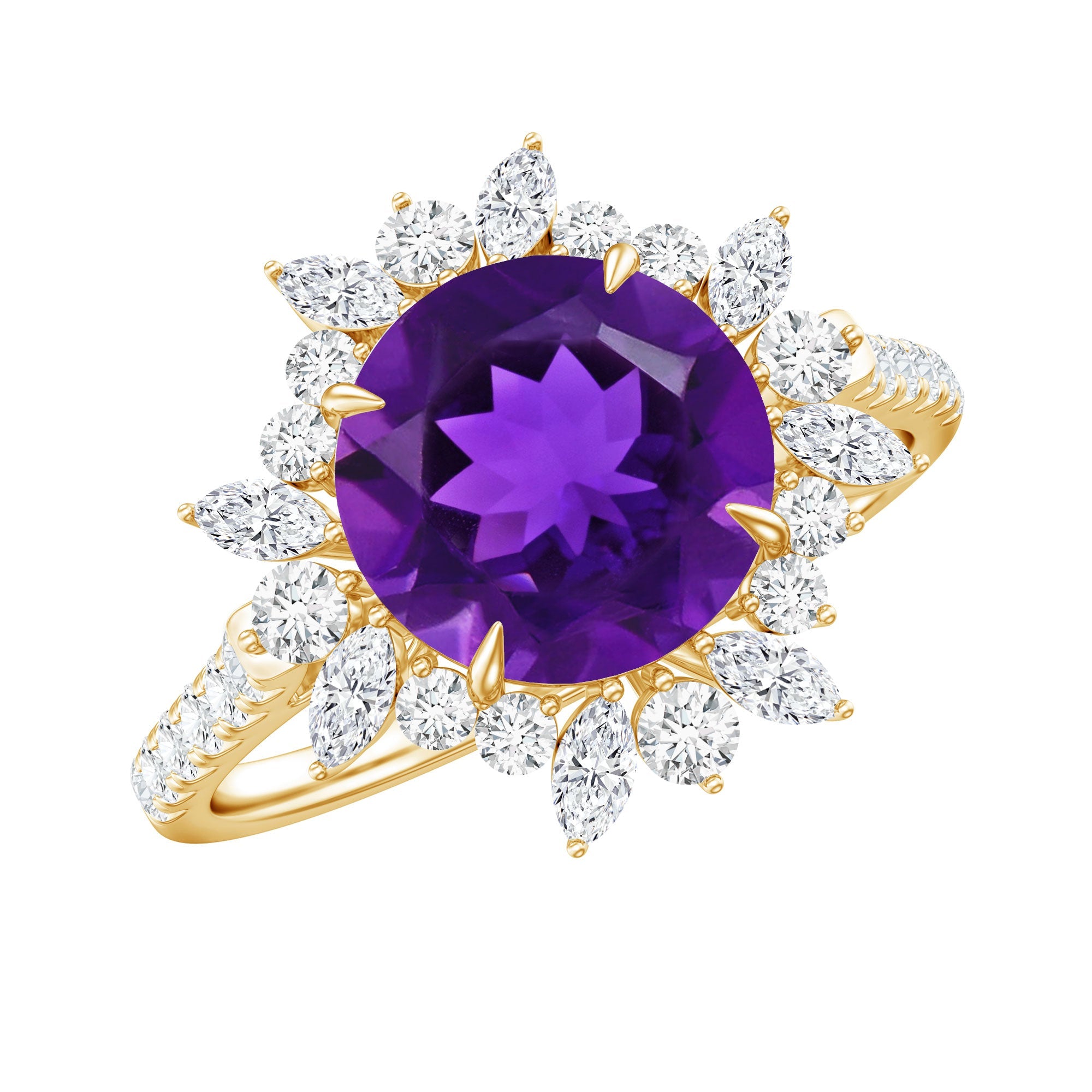 Natural 2 Carat Amethyst Statement Engagement Ring with Moissanite Halo | Rings | Wiccan Center