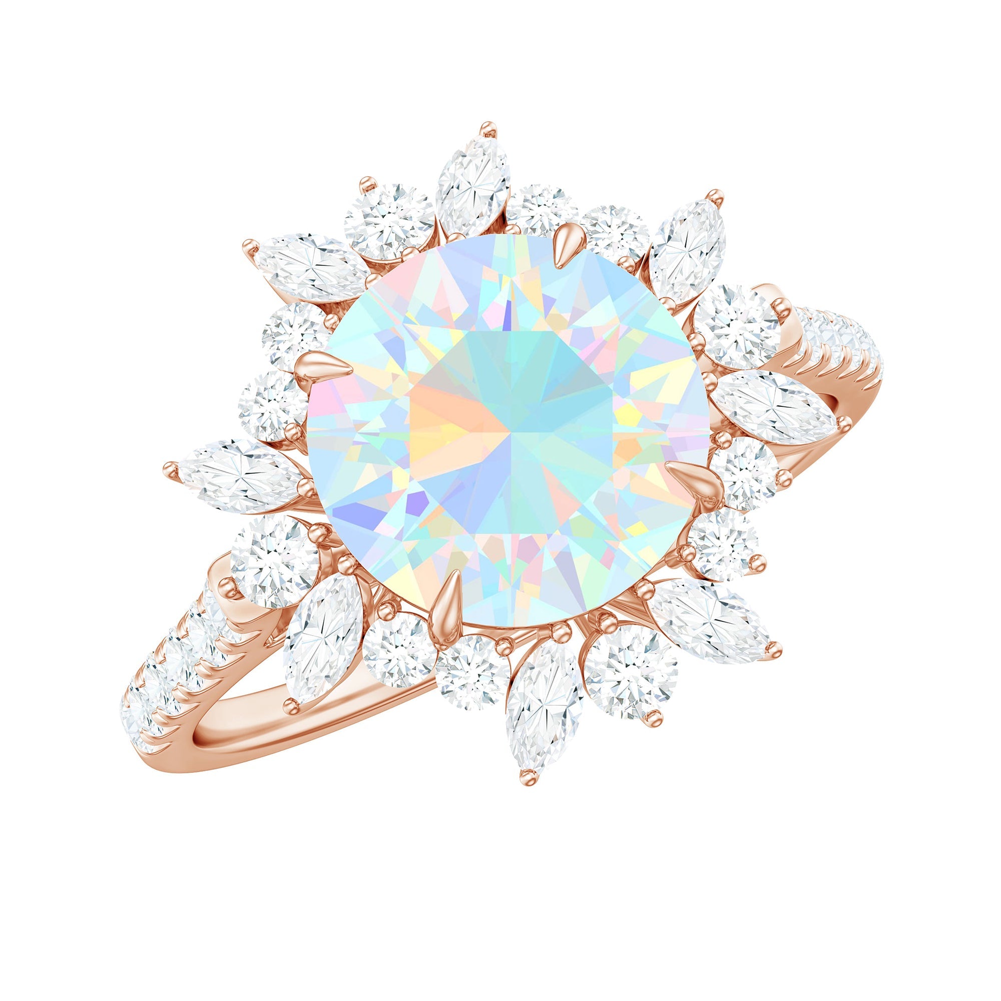 Natural 2 Carat Opalescent Halo Engagement Ring with Moissanite | Rings | Wiccan Center