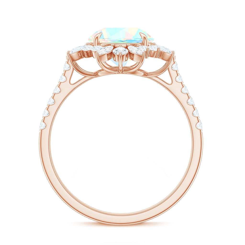 Natural 2 Carat Opalescent Halo Engagement Ring with Moissanite