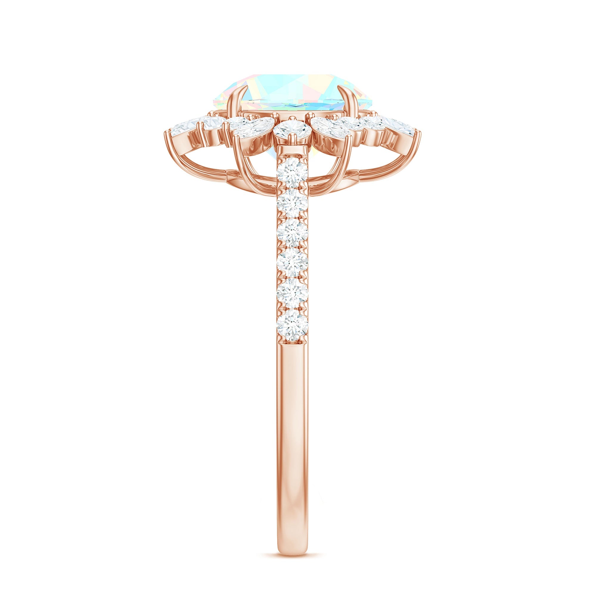 Natural 2 Carat Opalescent Halo Engagement Ring with Moissanite