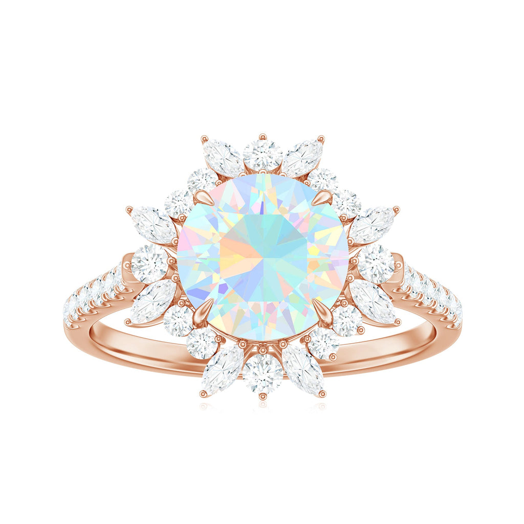 Natural 2 Carat Opalescent Halo Engagement Ring with Moissanite