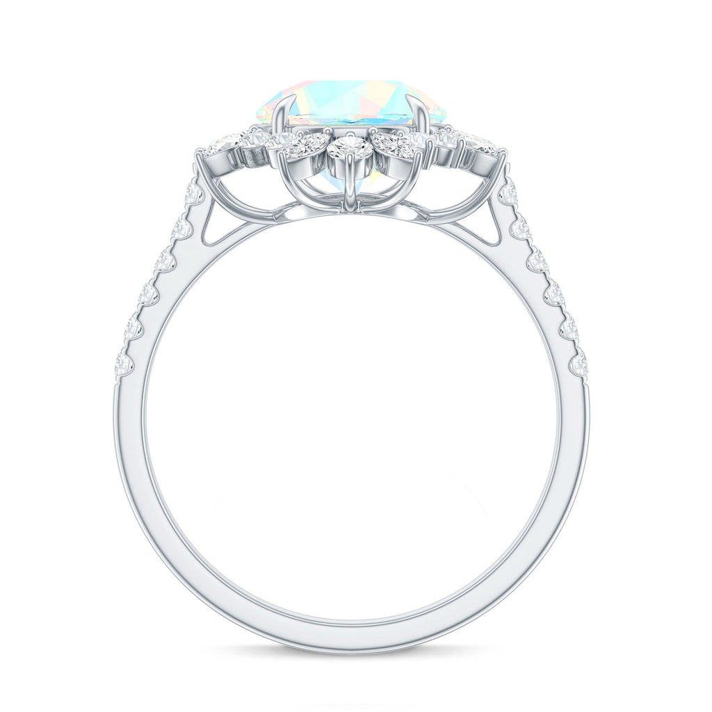 Natural 2 Carat Opalescent Halo Engagement Ring with Moissanite