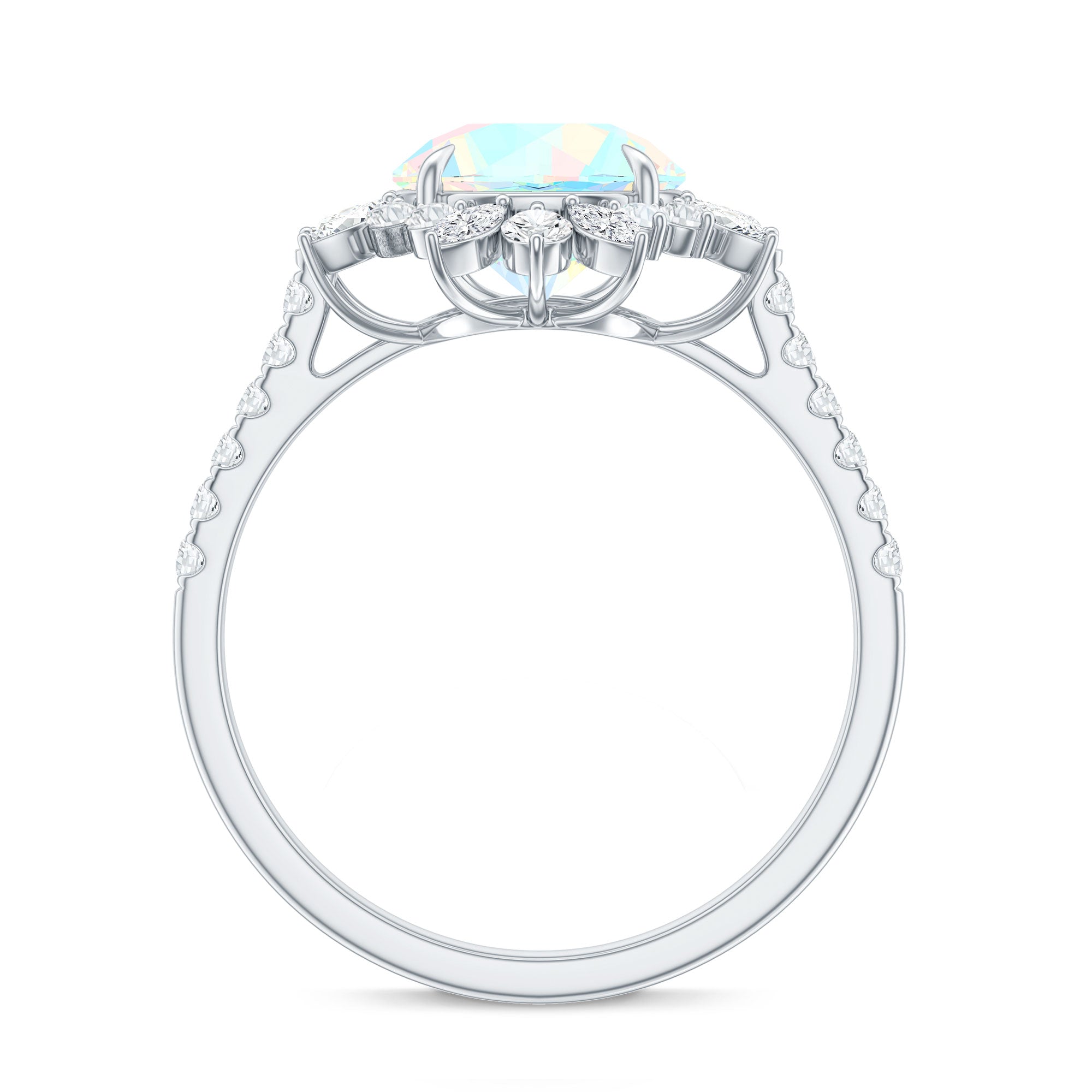 Natural 2 Carat Opalescent Halo Engagement Ring with Moissanite