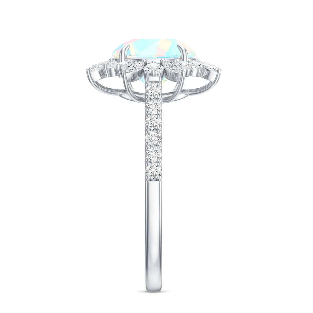 Natural 2 Carat Opalescent Halo Engagement Ring with Moissanite