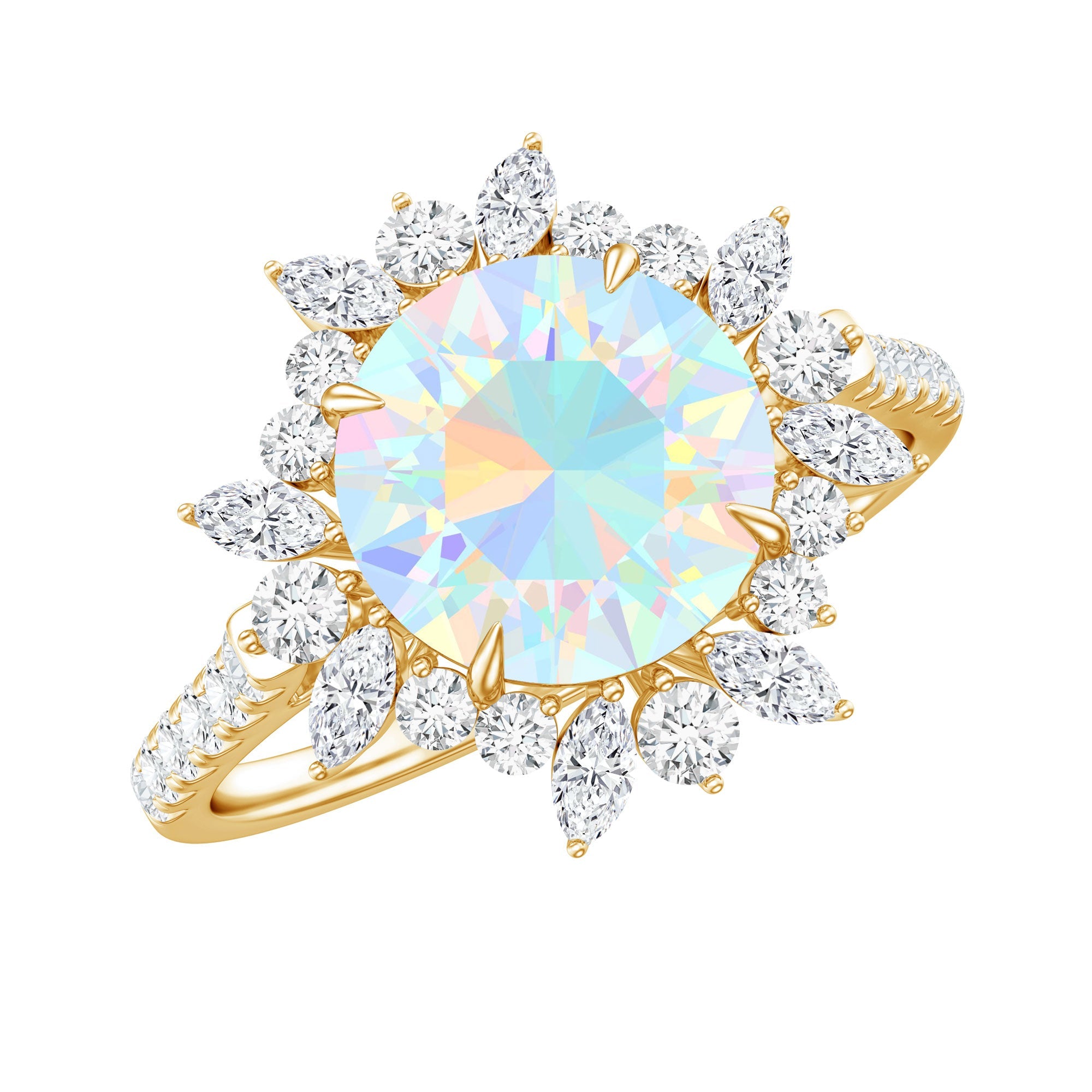 Natural 2 Carat Opalescent Halo Engagement Ring with Moissanite | Rings | Wiccan Center