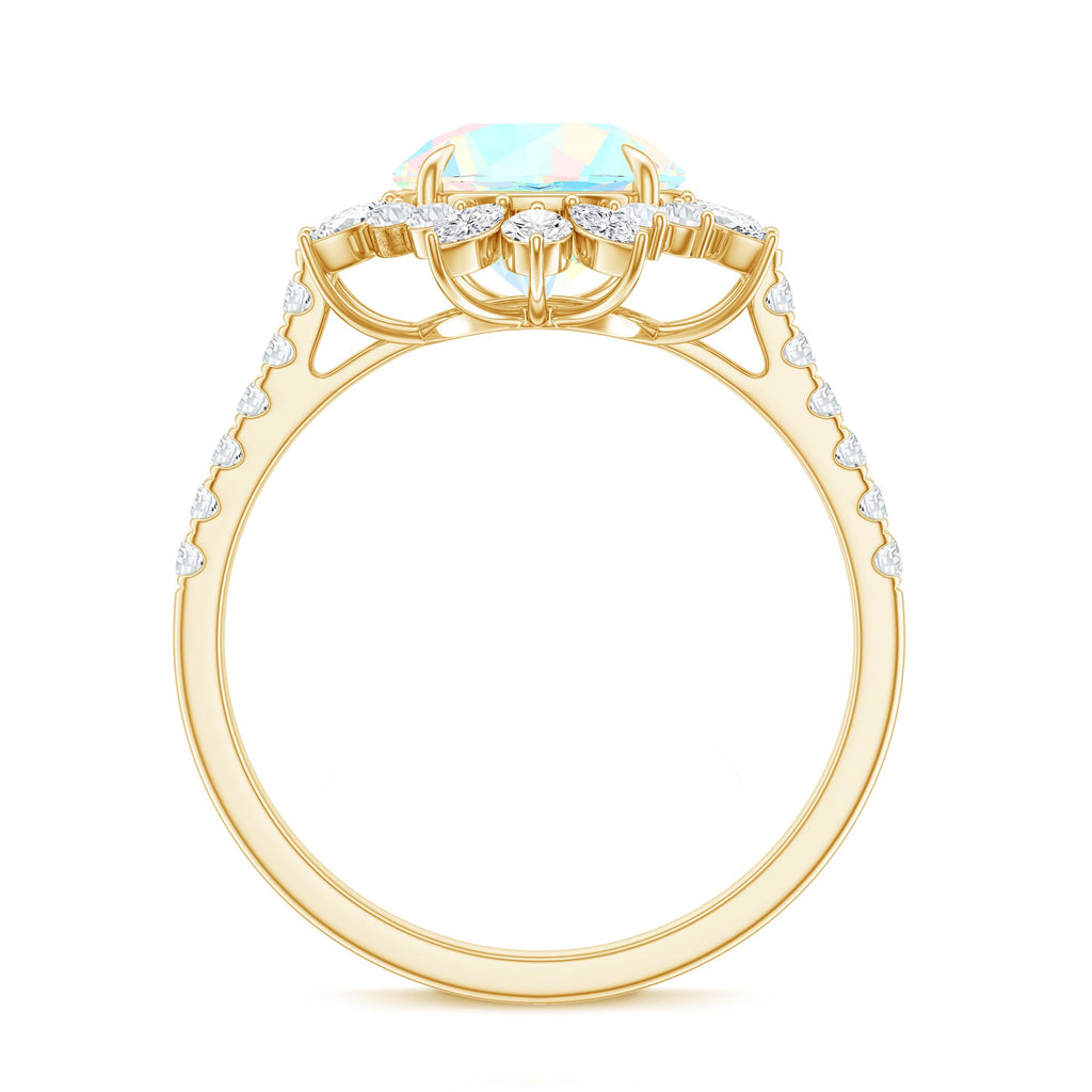 Natural 2 Carat Opalescent Halo Engagement Ring with Moissanite