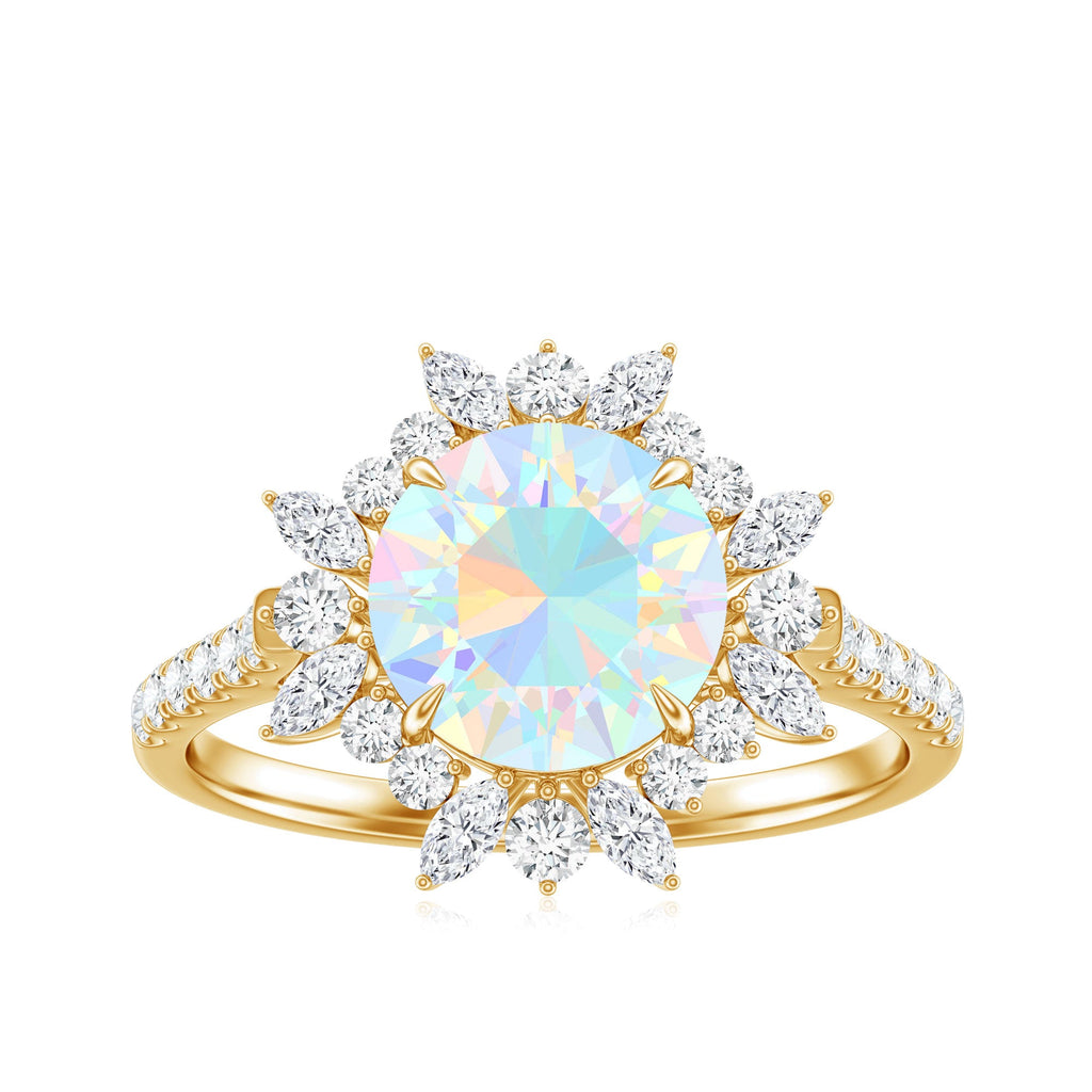 Natural 2 Carat Opalescent Halo Engagement Ring with Moissanite