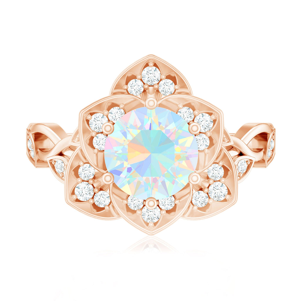 2 Carat Natural Ethiopian Opal Flower Engagement Ring with Diamond