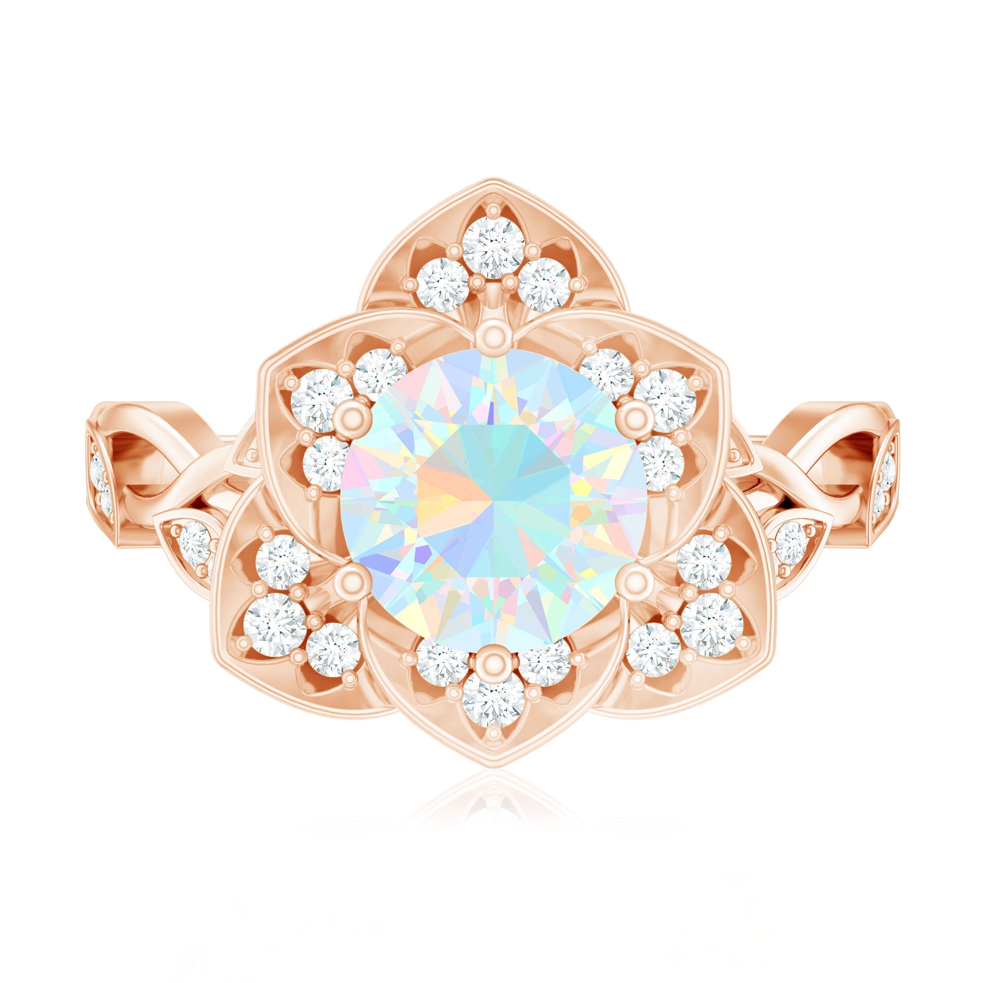 2 Carat Natural Ethiopian Opal Flower Engagement Ring with Diamond