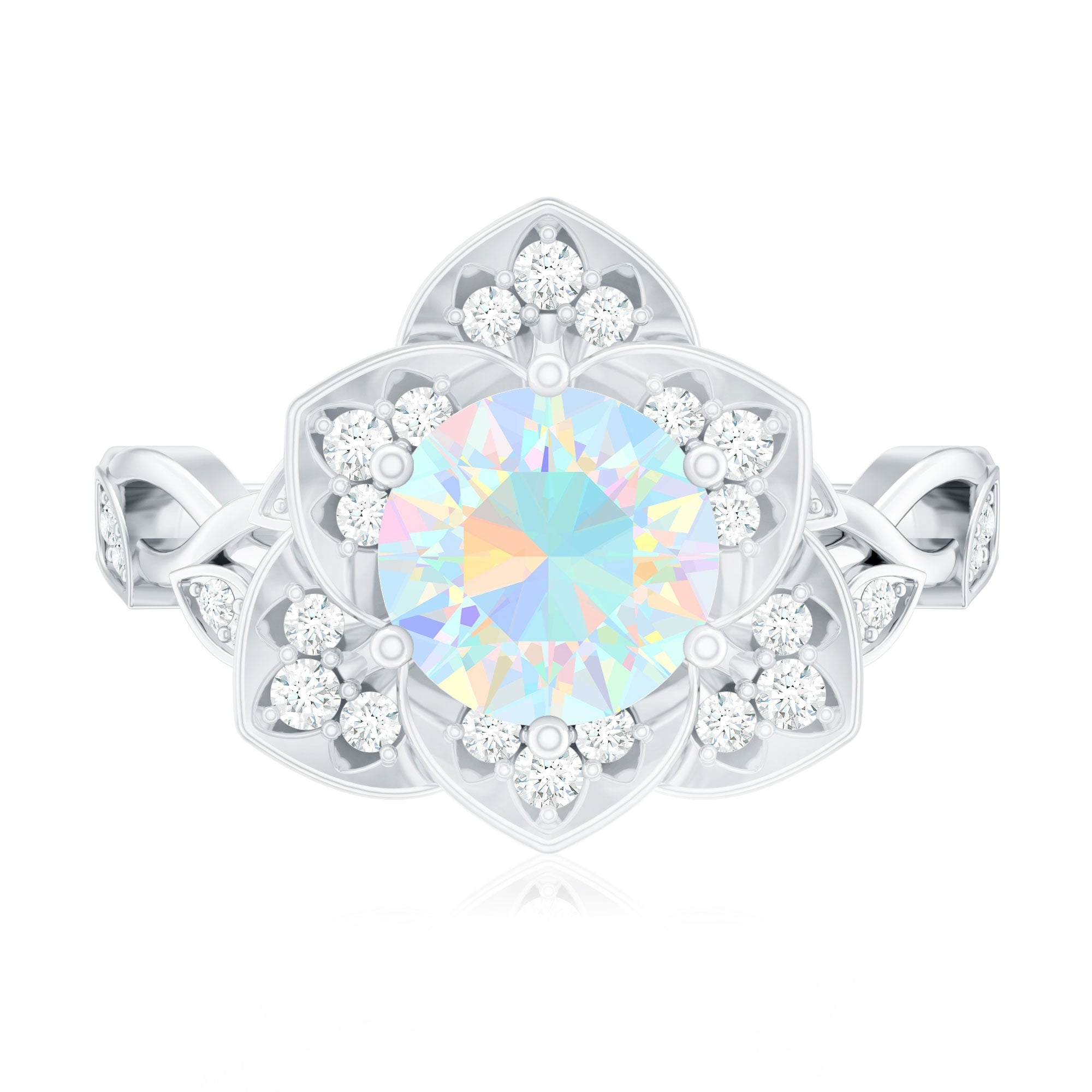 2 Carat Natural Ethiopian Opal Flower Engagement Ring with Diamond