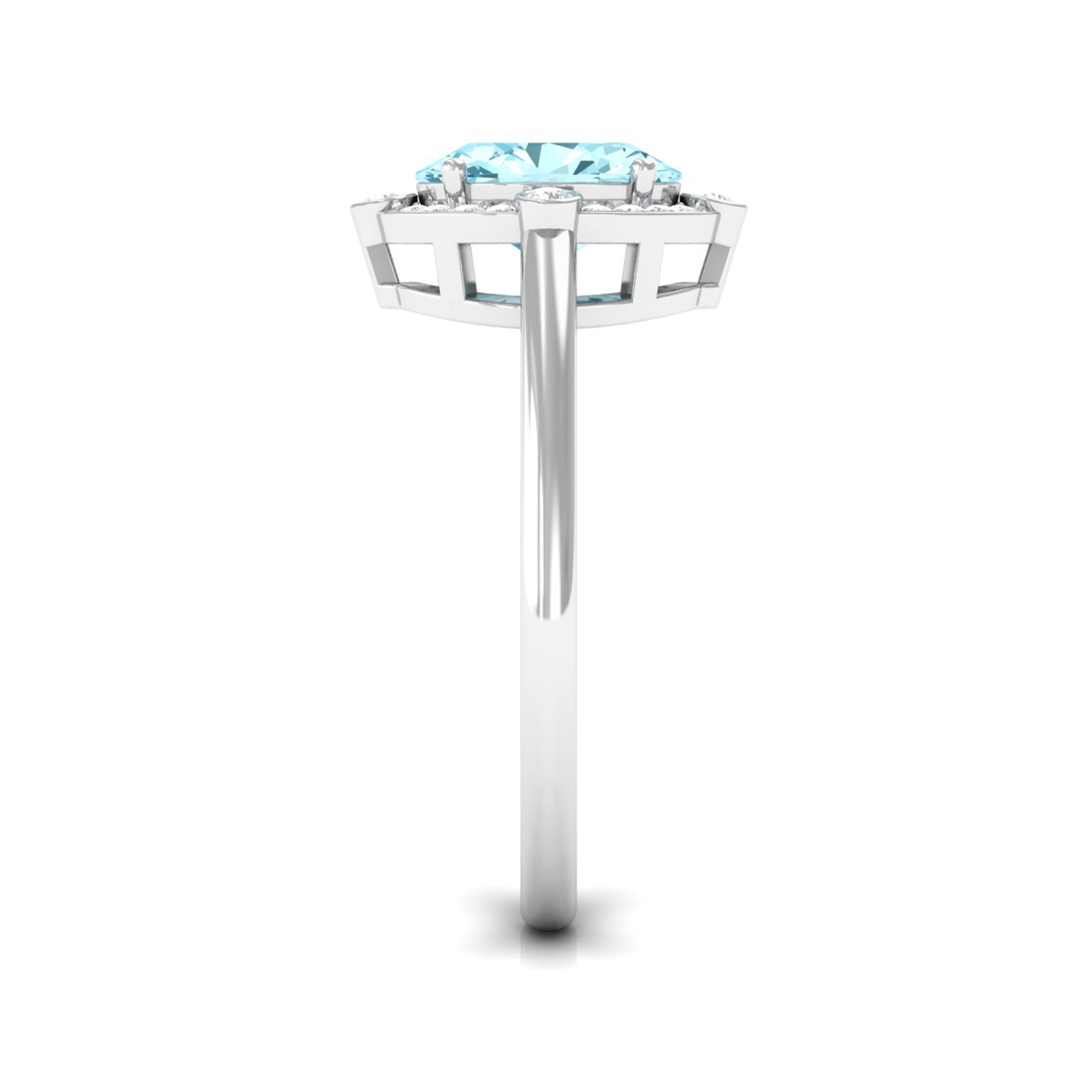 1 Carat Aquamarine Oval Halo Engagement Ring with Diamond