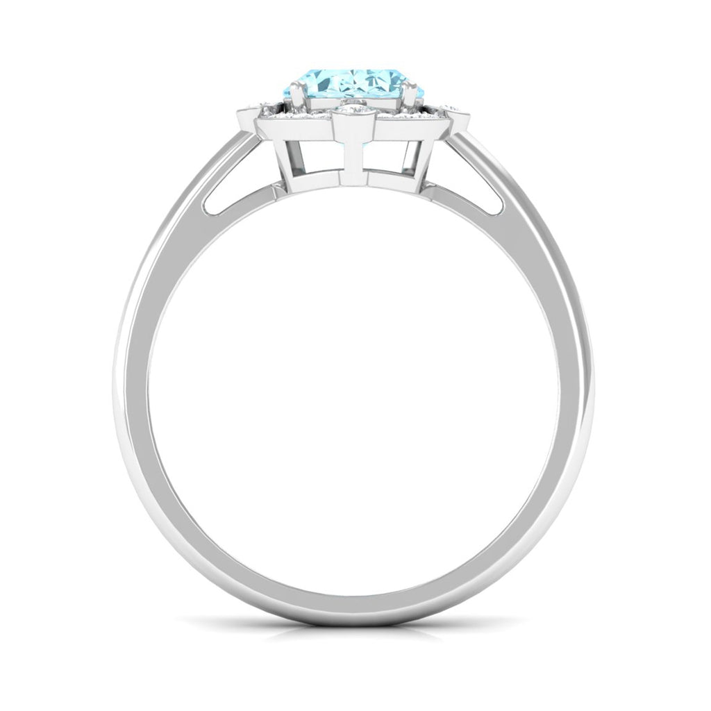 1 Carat Aquamarine Oval Halo Engagement Ring with Diamond