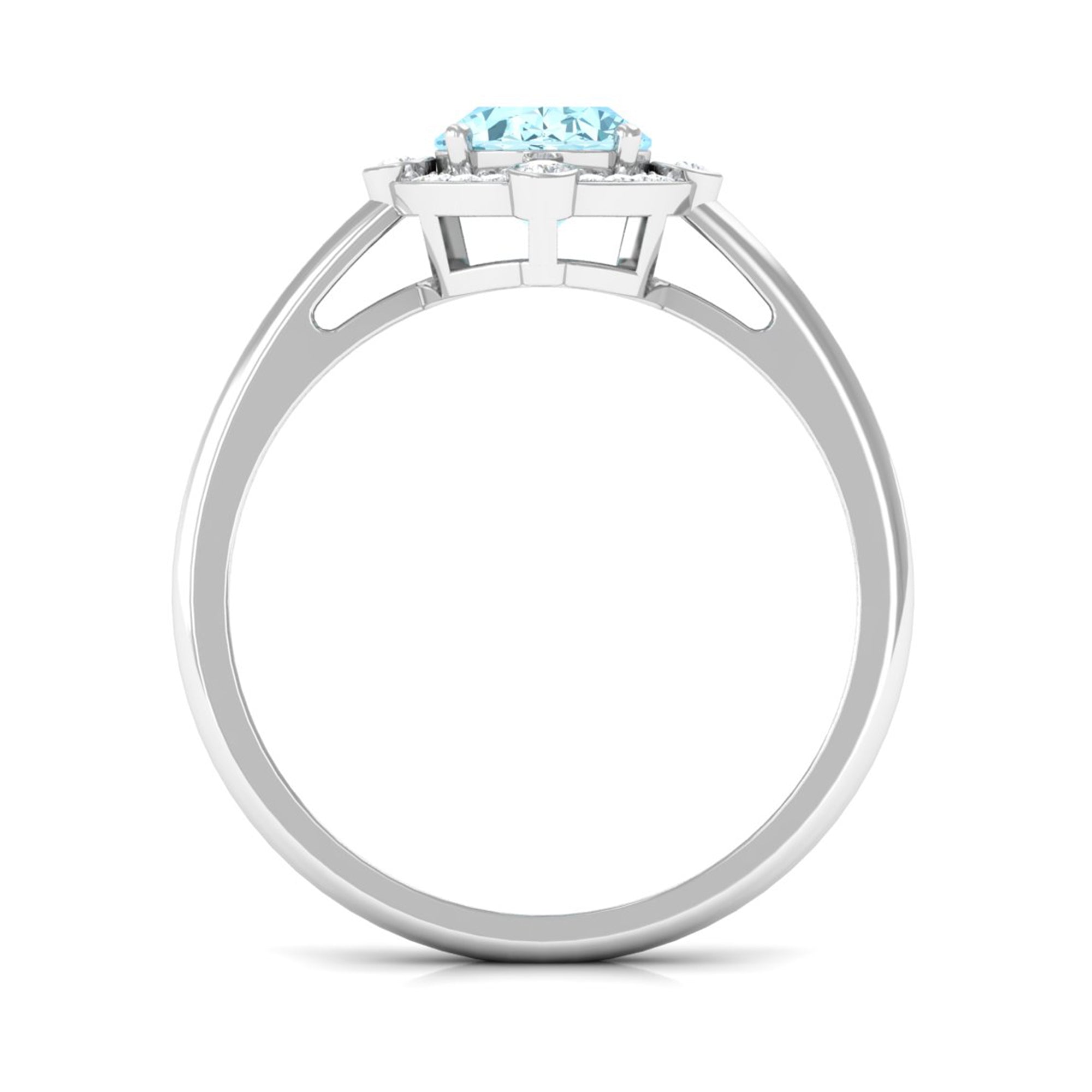 1 Carat Aquamarine Oval Halo Engagement Ring with Diamond