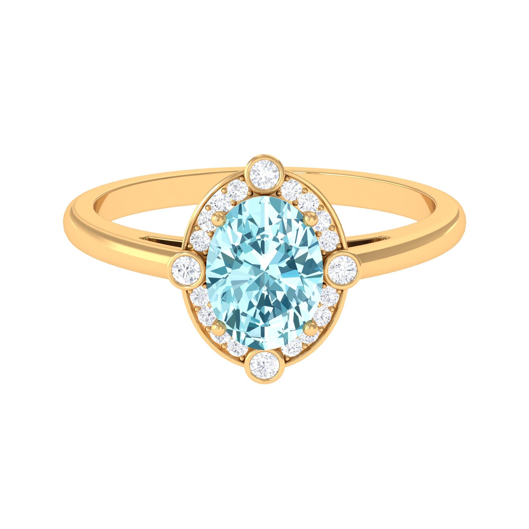 1 Carat Aquamarine Oval Halo Engagement Ring with Diamond | Rings | Wiccan Center