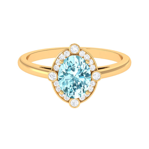 1 Carat Aquamarine Oval Halo Engagement Ring with Diamond | Rings | Wiccan Center