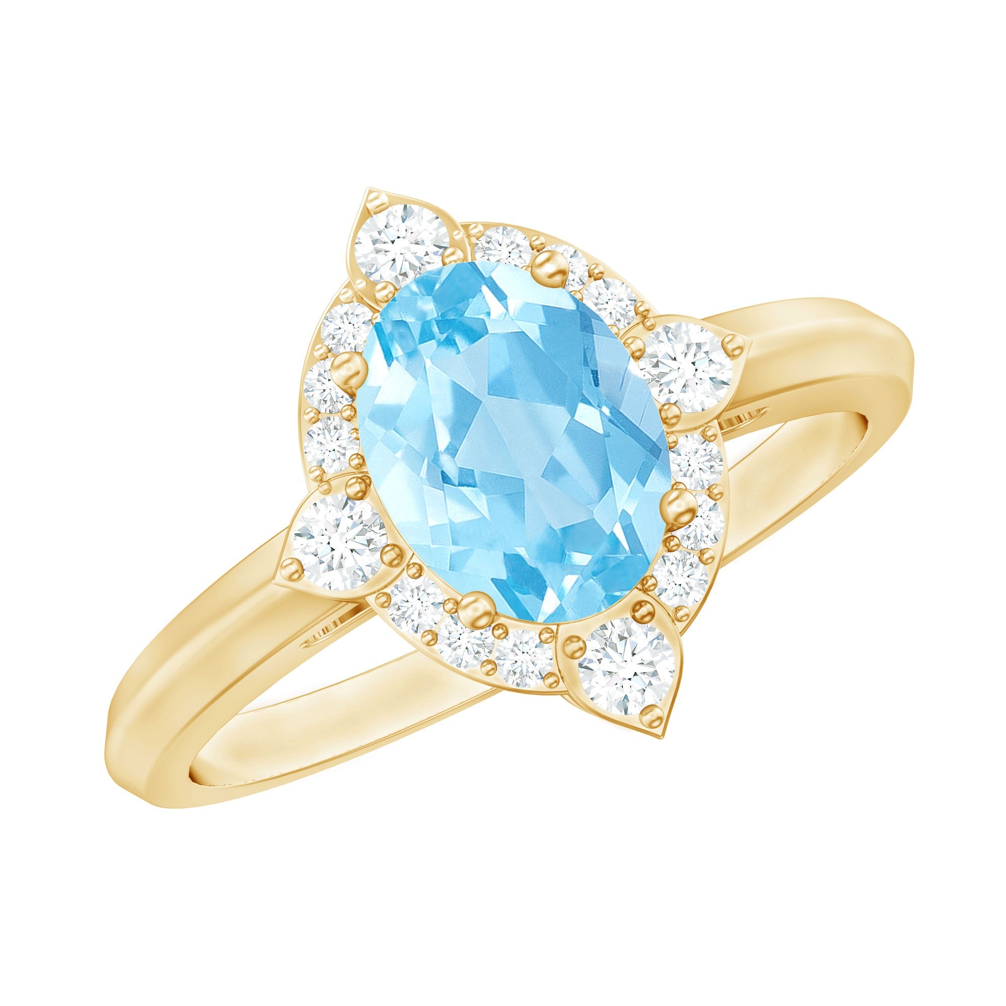 1 Carat Oval Engagement Ring with Real Aquamarine and Diamond | Rings | Wiccan Center