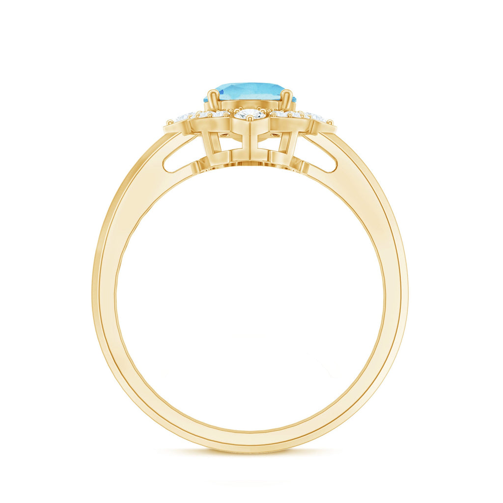 1 Carat Oval Engagement Ring with Real Aquamarine and Diamond