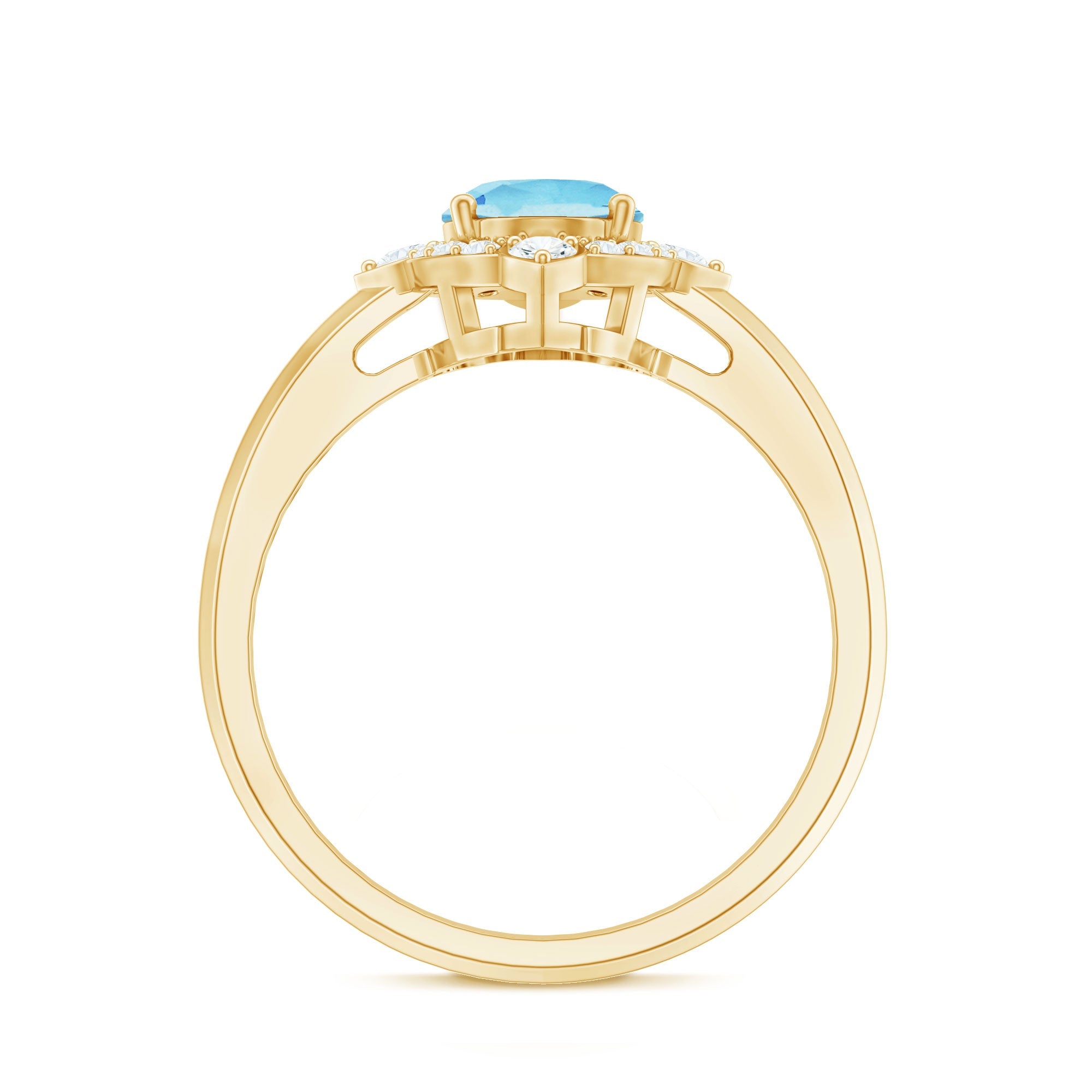 1 Carat Oval Engagement Ring with Real Aquamarine and Diamond