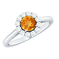 Natural Citrine Promise Ring with Diamond Halo