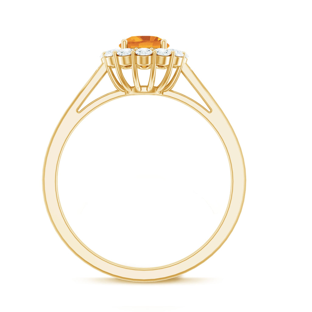Natural Citrine Promise Ring with Diamond Halo