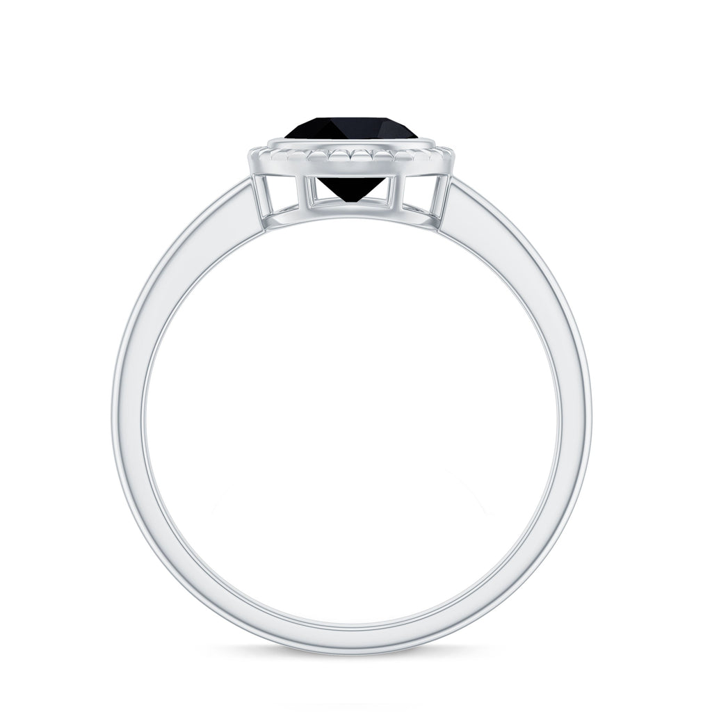2 Carat Round Shape Black Onyx Solitaire Ring in Bezel Setting