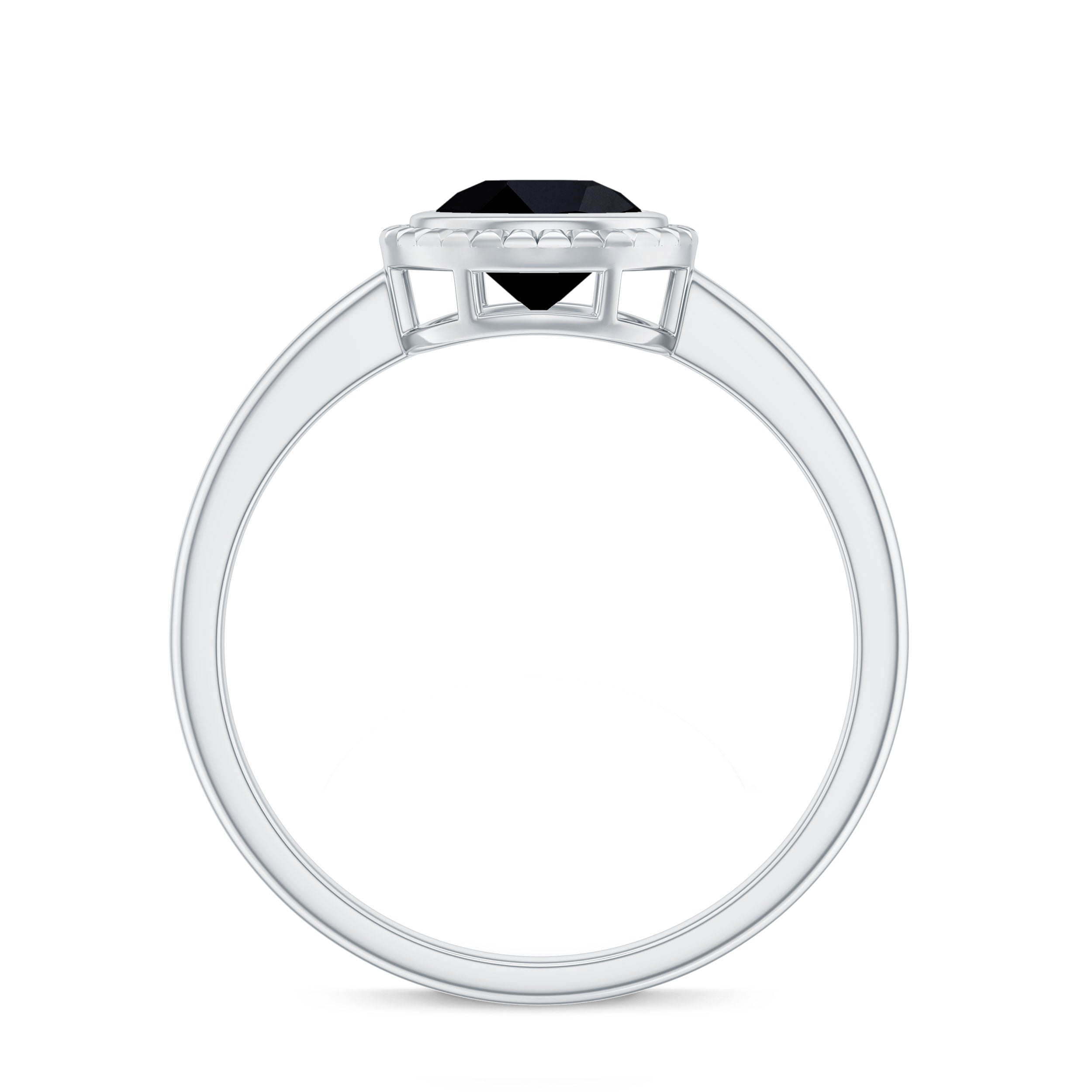 2 Carat Round Shape Black Onyx Solitaire Ring in Bezel Setting
