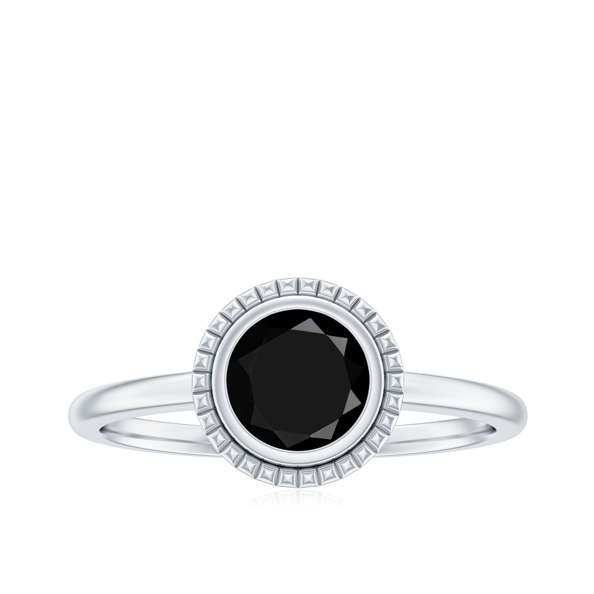 2 Carat Round Shape Black Onyx Solitaire Ring in Bezel Setting