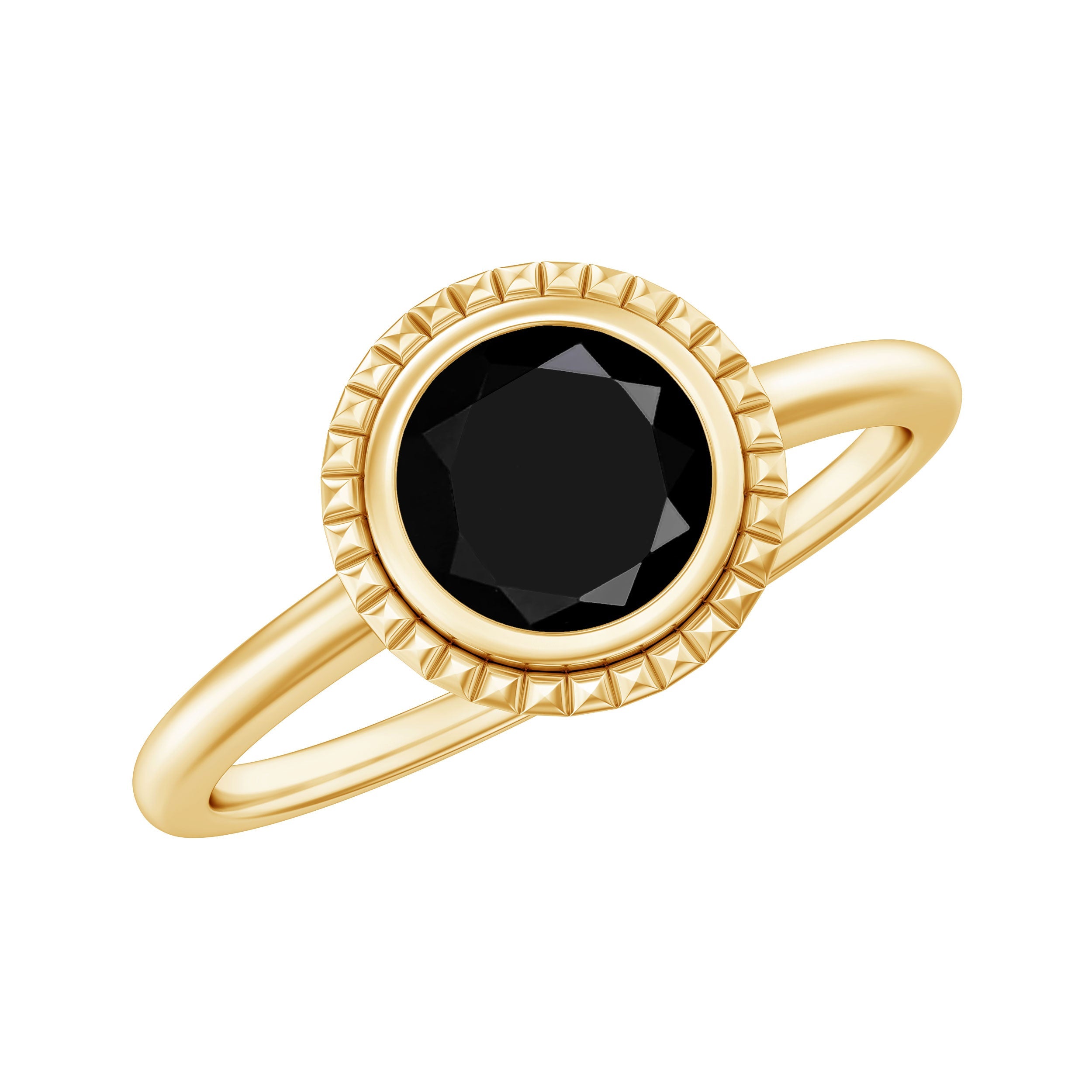 2 Carat Round Shape Black Onyx Solitaire Ring in Bezel Setting | Rings | Wiccan Center