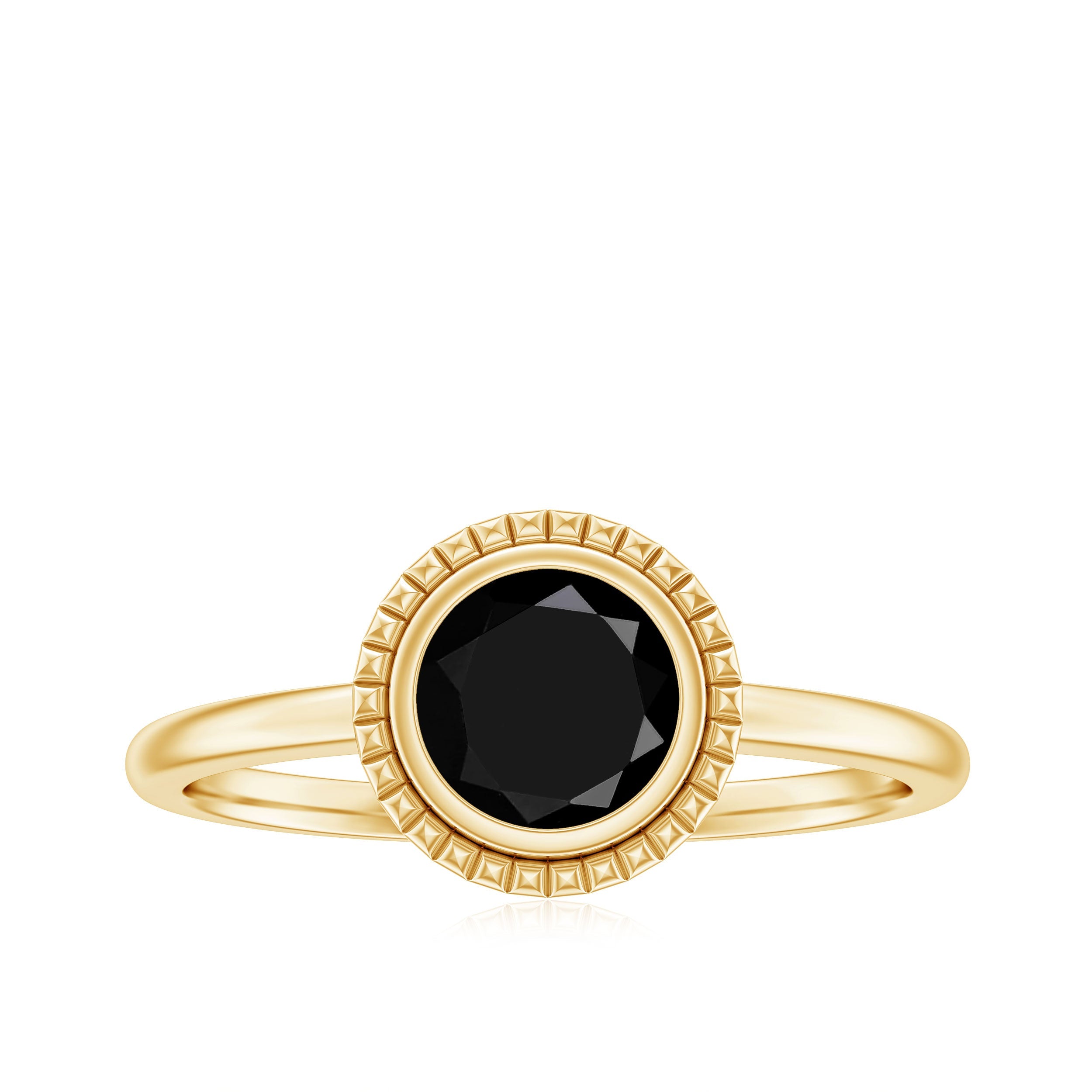 2 Carat Round Shape Black Onyx Solitaire Ring in Bezel Setting