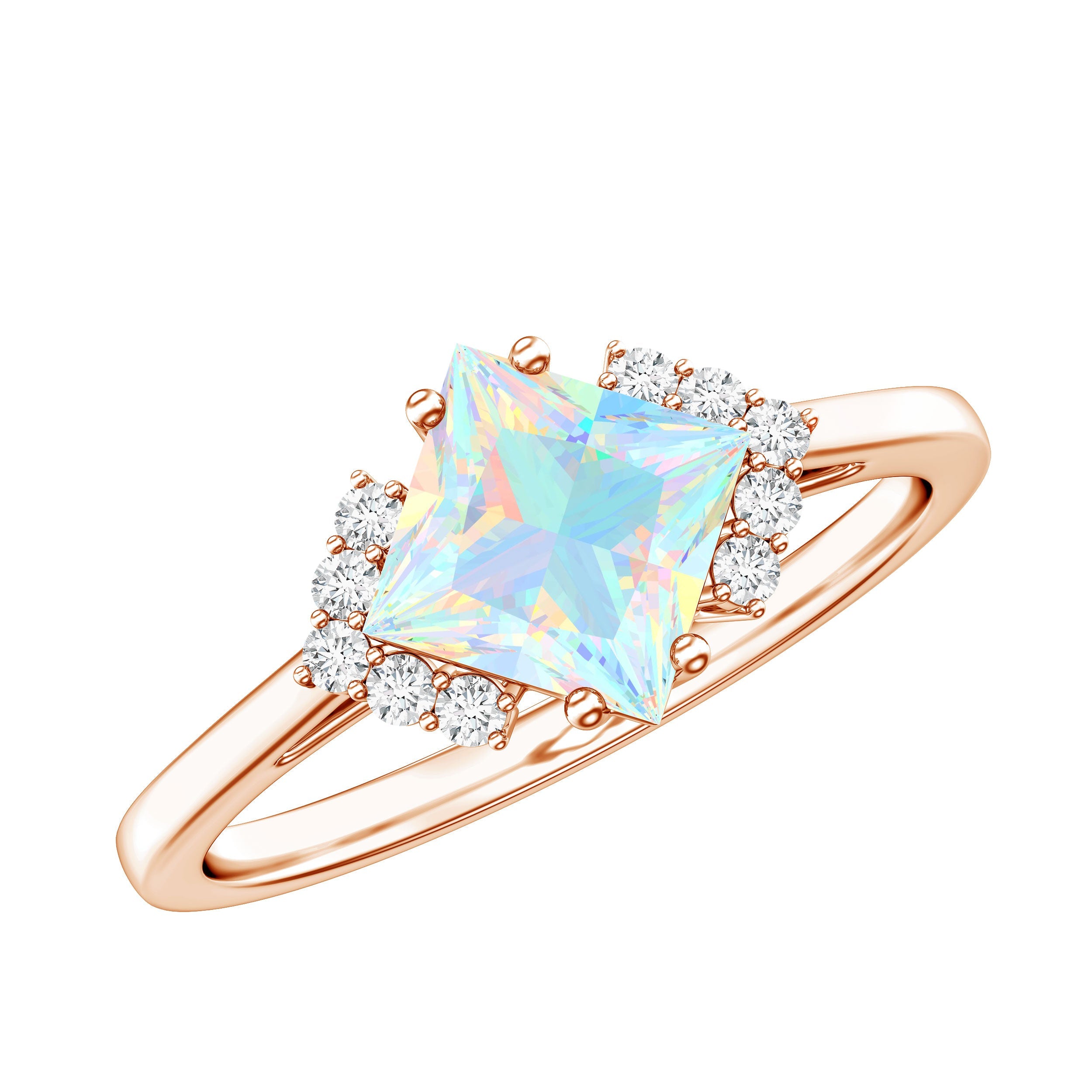 Natural Ethiopian Opal Princess Cut Engagement Ring with Diamond | Rings | Wiccan Center